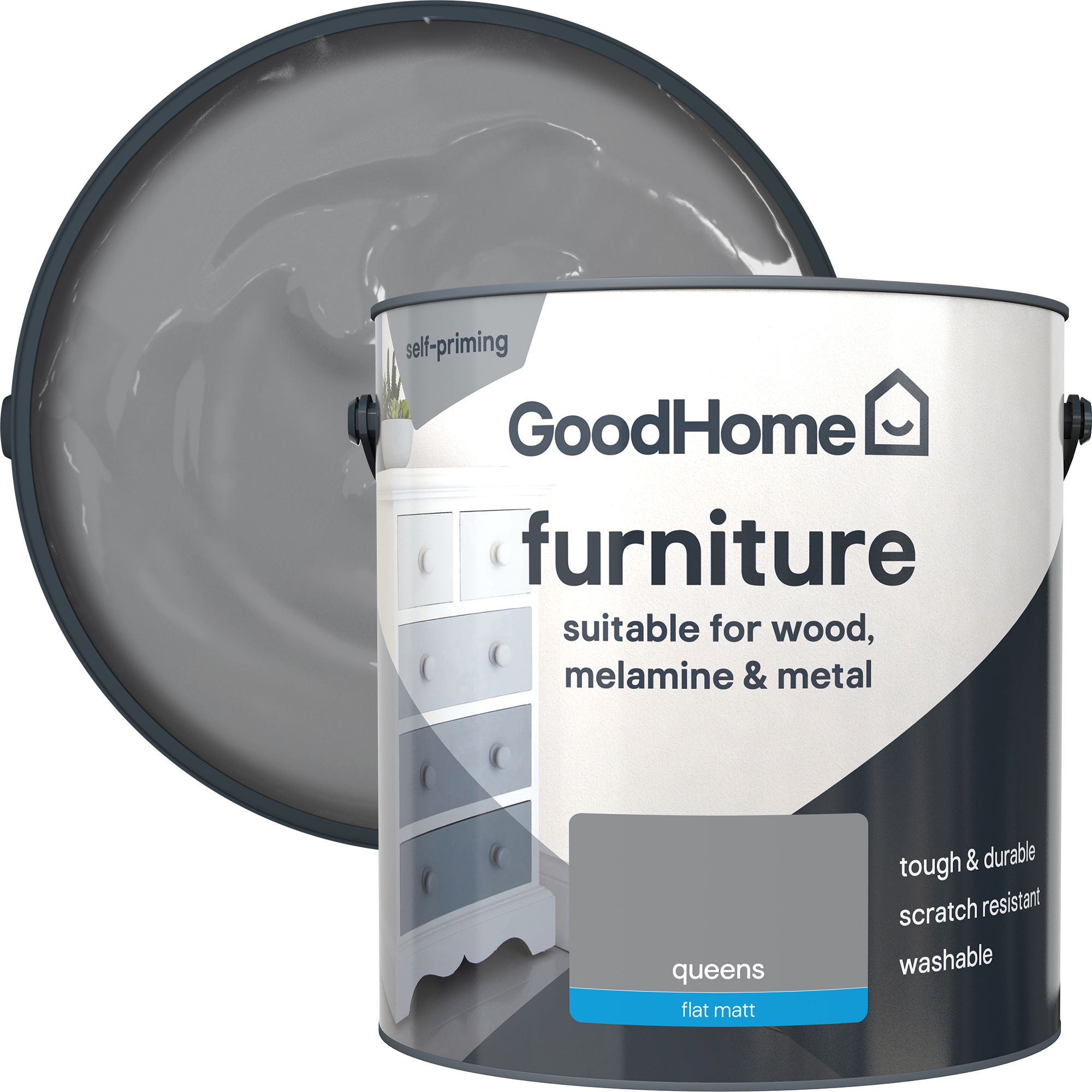 GoodHome Queens Flat matt Furniture paint, 2L