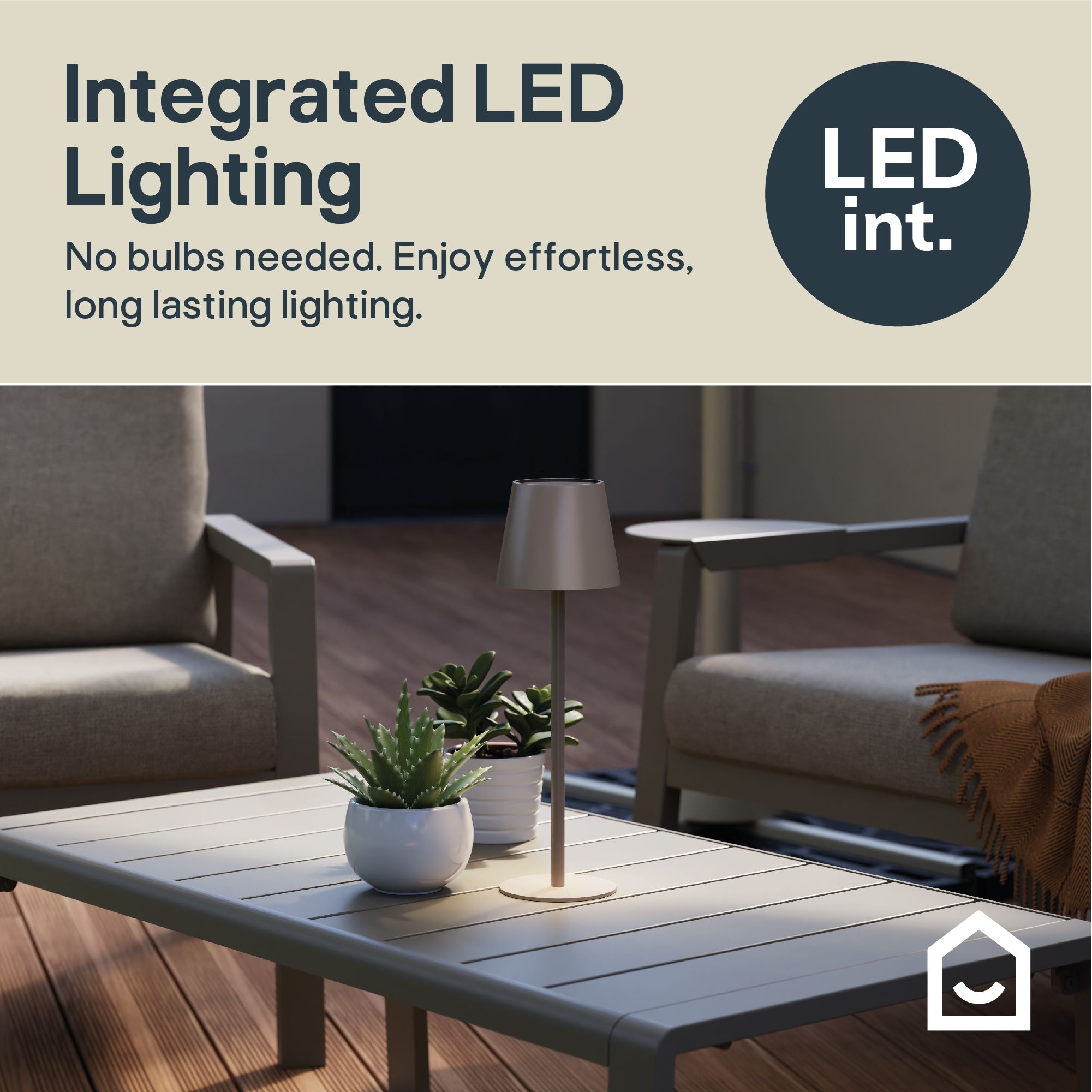 GoodHome Quelea Matt Taupe Rechargeable Integrated LED Table lamp