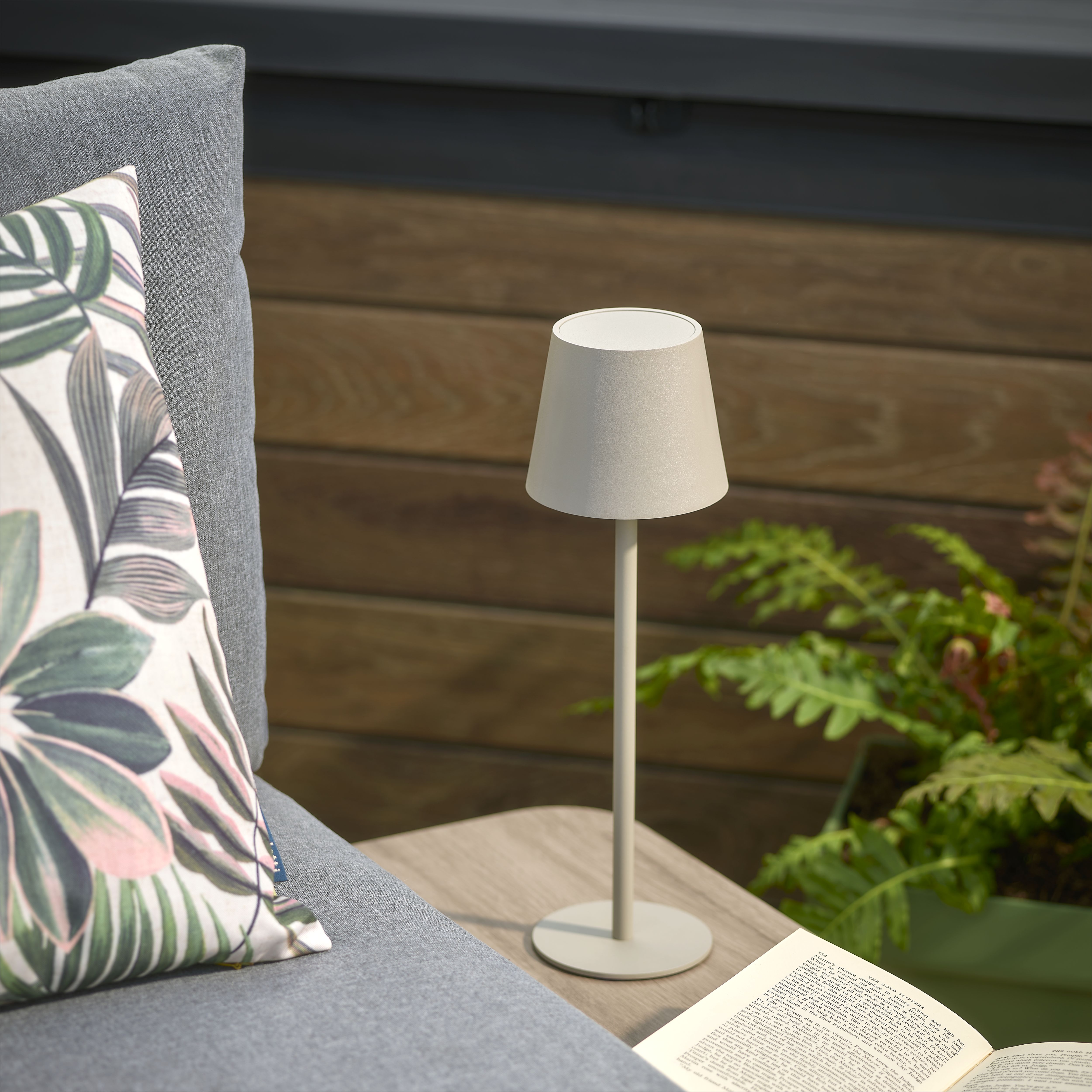 GoodHome Quelea Matt Taupe Rechargeable Integrated LED Table lamp