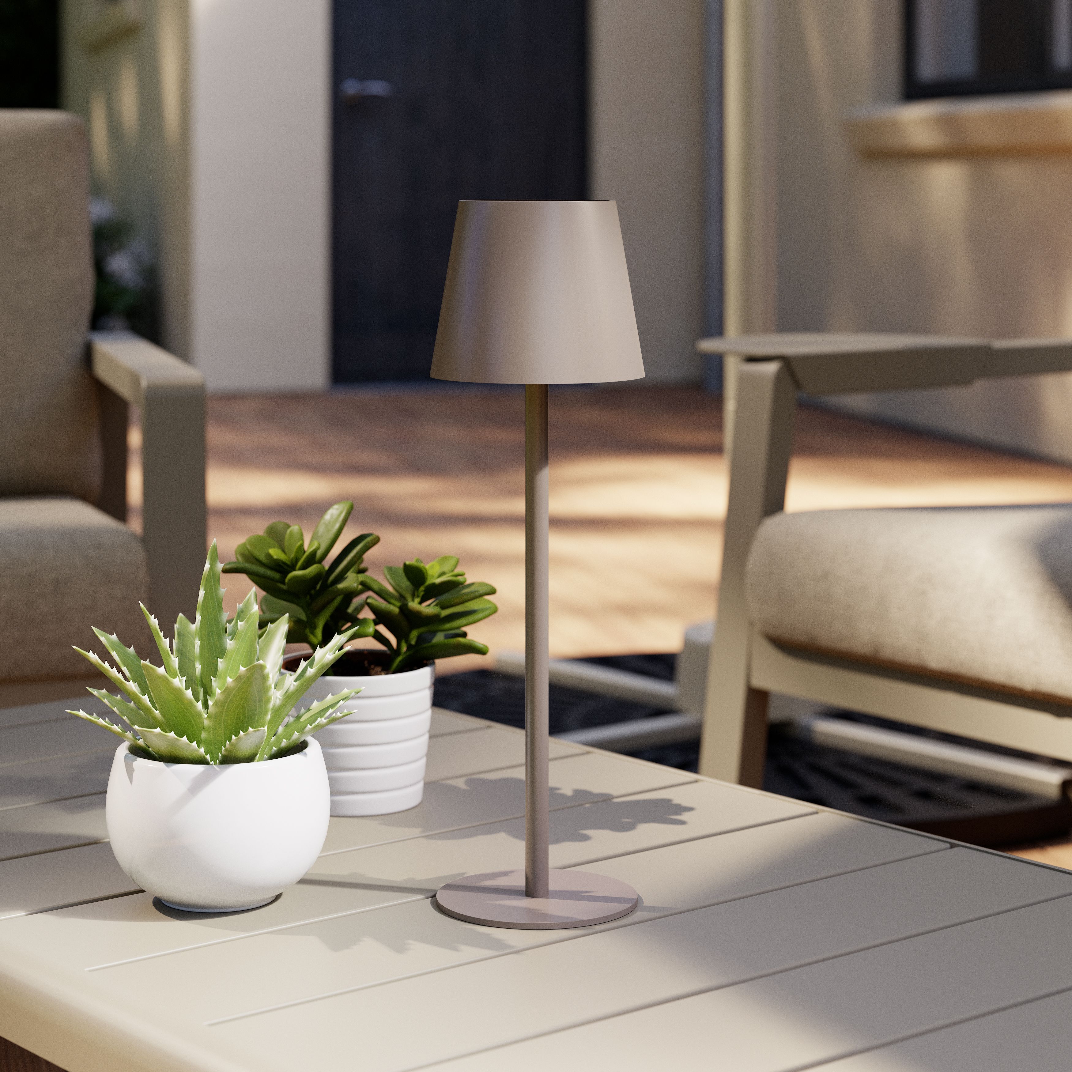 GoodHome Quelea Matt Taupe Rechargeable Integrated LED Table lamp