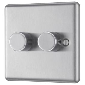 GoodHome Raised rounded profile Double 2 way 200W Dimmer switch Silver 2 gang