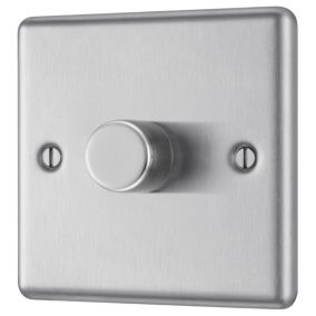 GoodHome Raised rounded profile Single 2 way 200W Dimmer switch Silver 1 gang