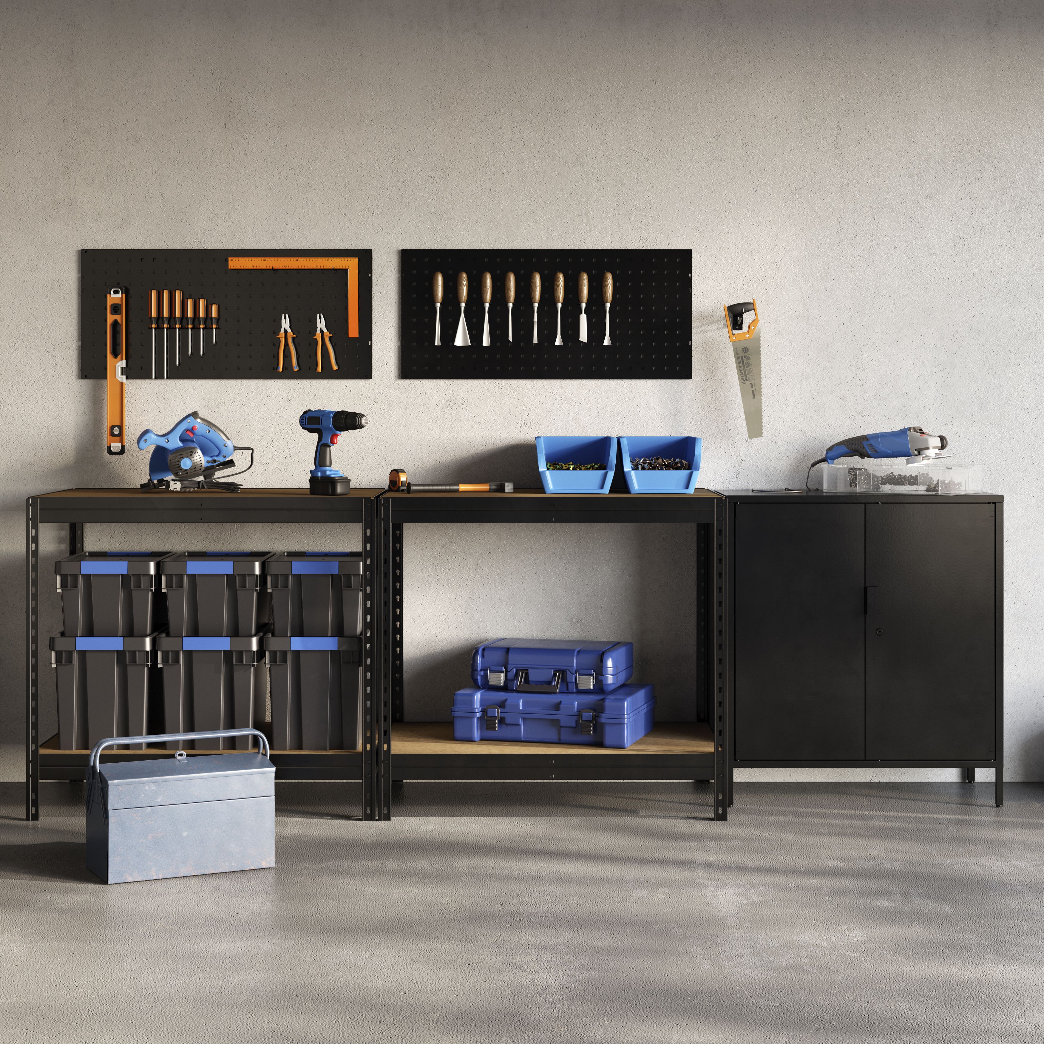 GoodHome Rand 2 shelf HDF & steel Shelving unit (H)900mm (W)970mm (D)600mm