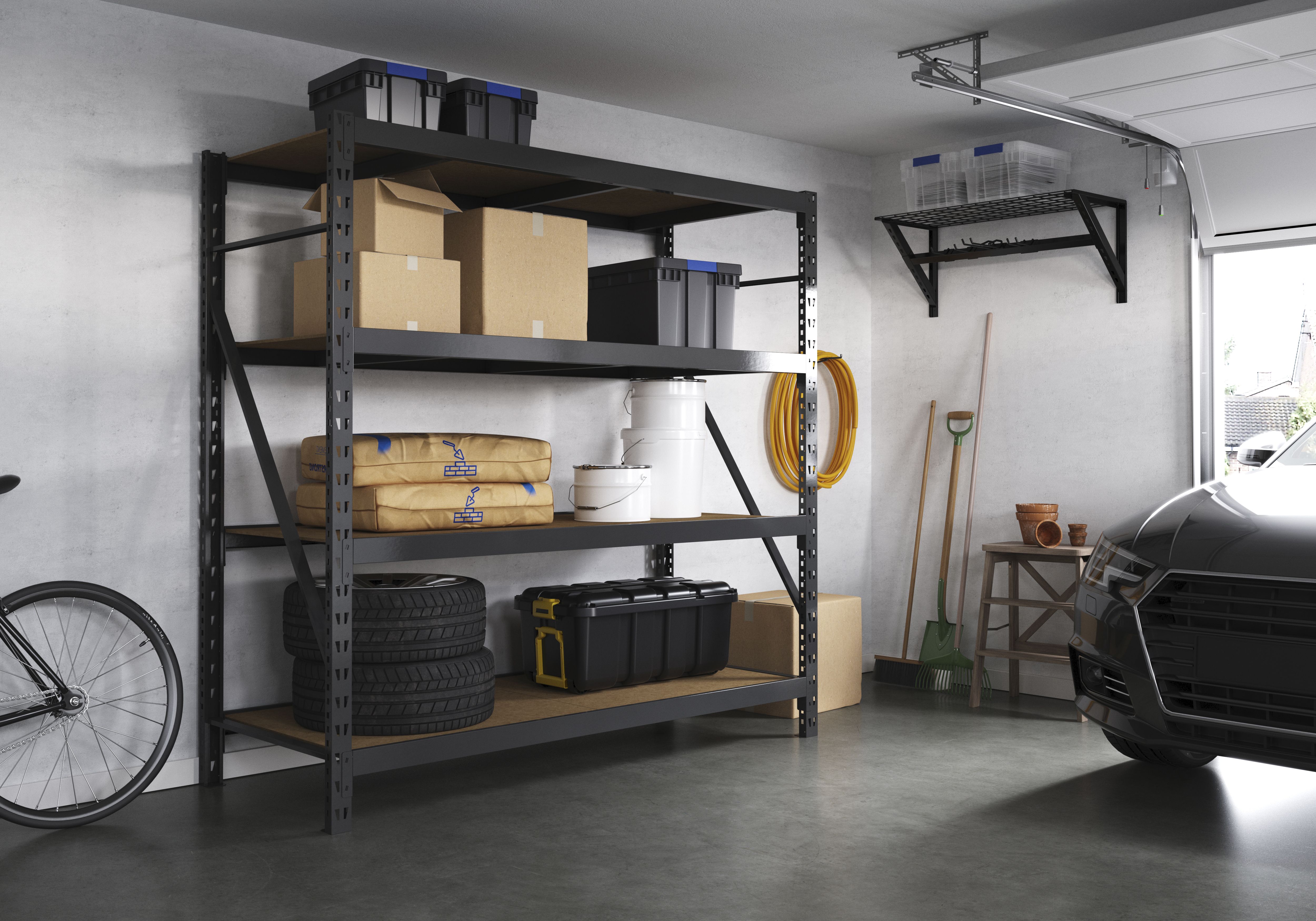 GoodHome Rand Black Garage Storage rack With hooks (H)412mm (W)968mm (D)400mm