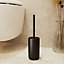 GoodHome Rawa Matt Black Ribbed effect Ceramic Toilet brush & holder