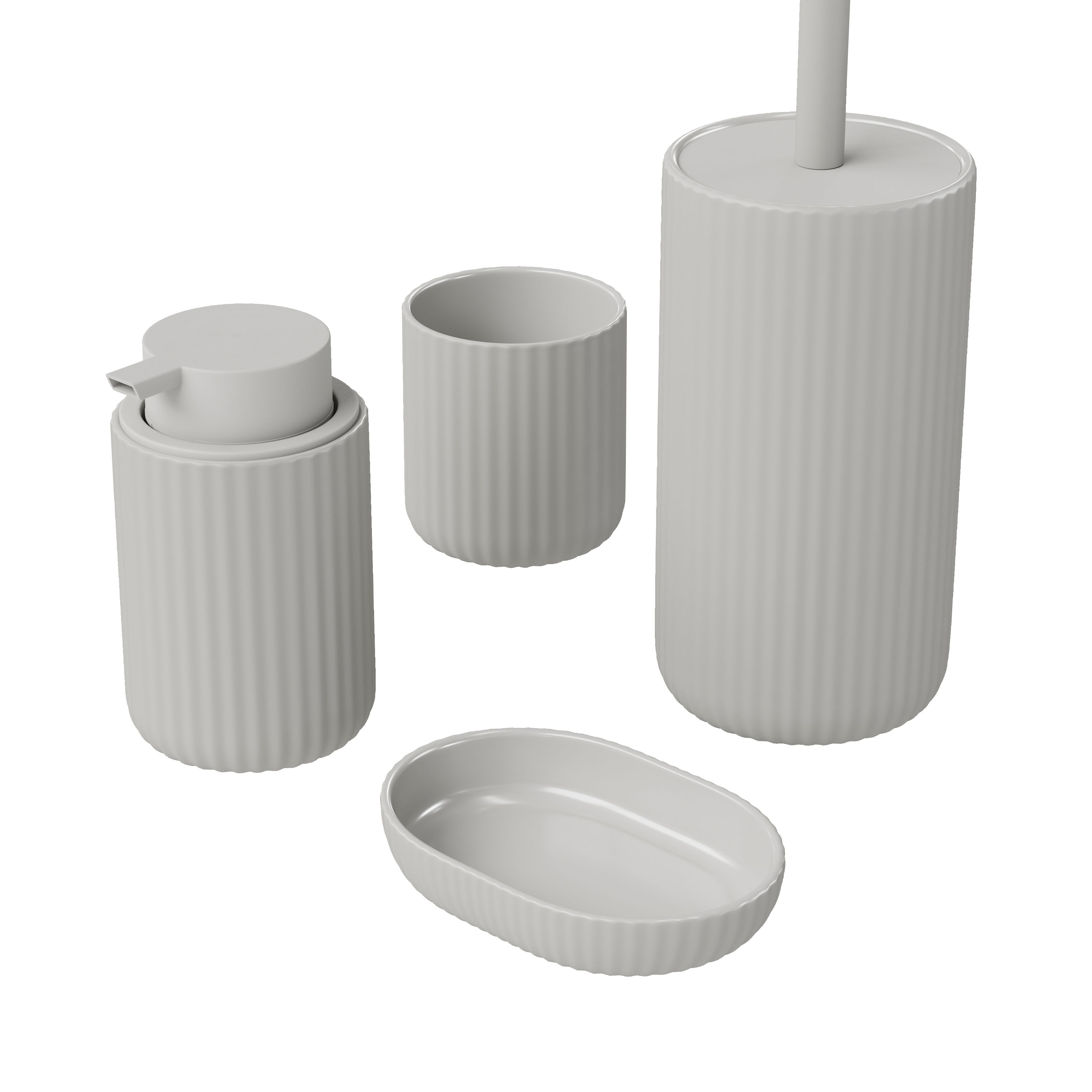 GoodHome Rawa Matt Grey Ribbed effect Ceramic Freestanding Soap dispenser