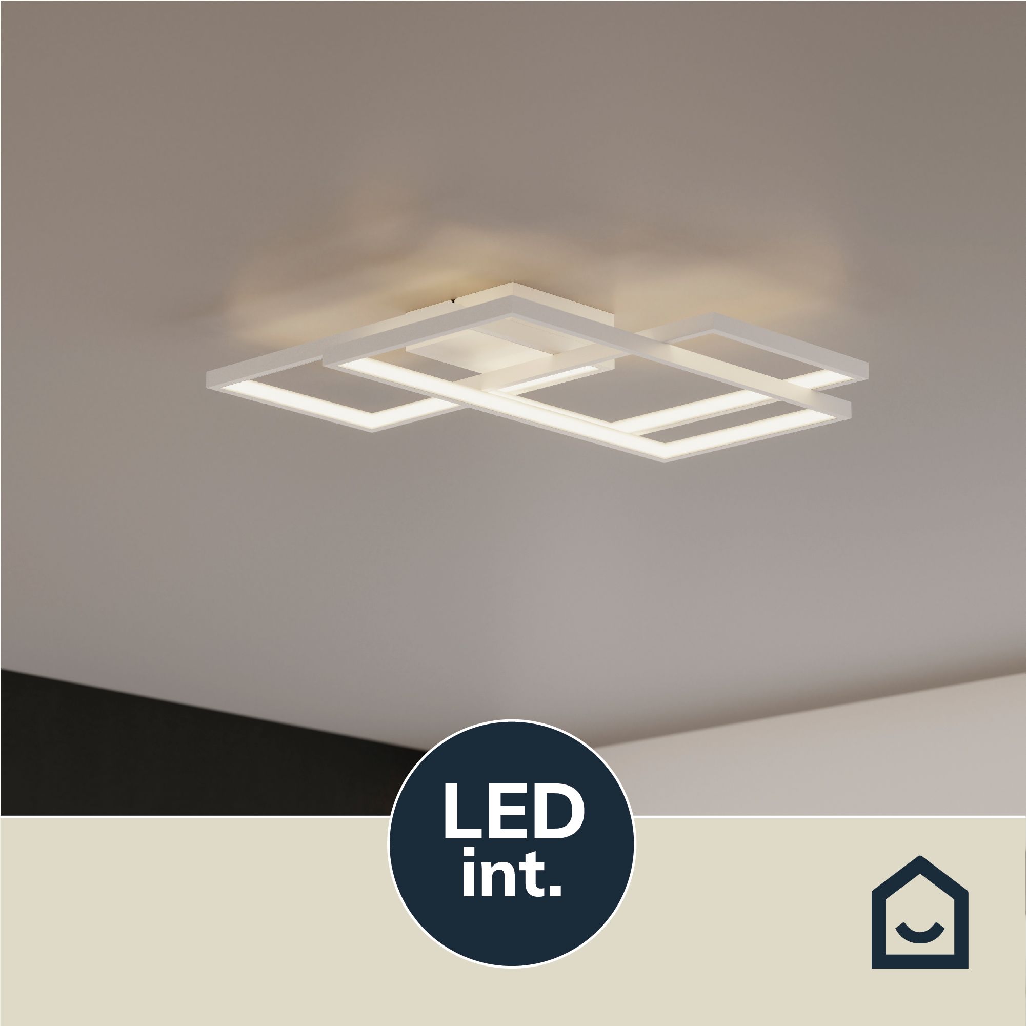 GoodHome Rectangle Matt Metal & plastic White LED Ceiling light