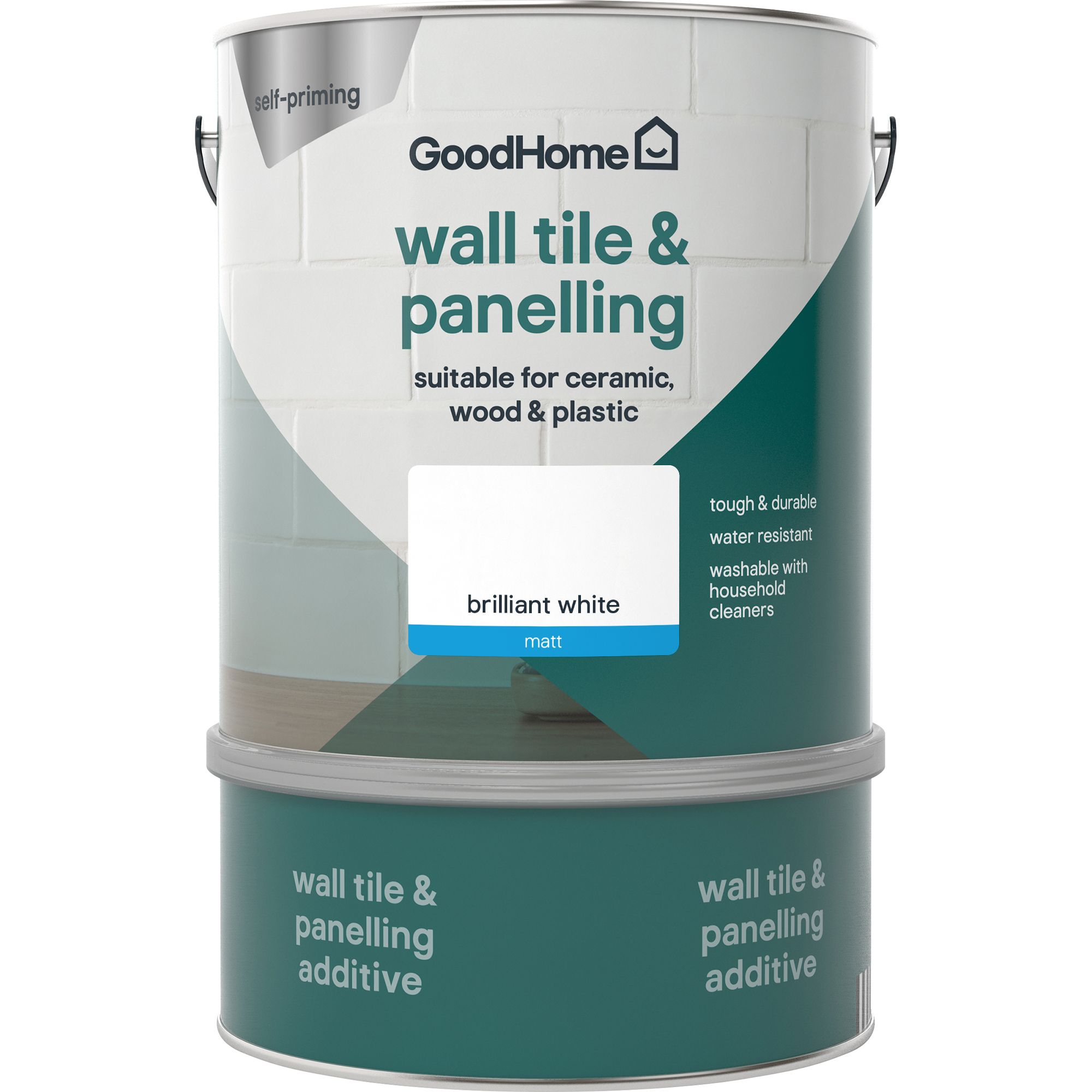 GoodHome Renovation Brilliant white Matt Wall tile & panelling paint, 2L