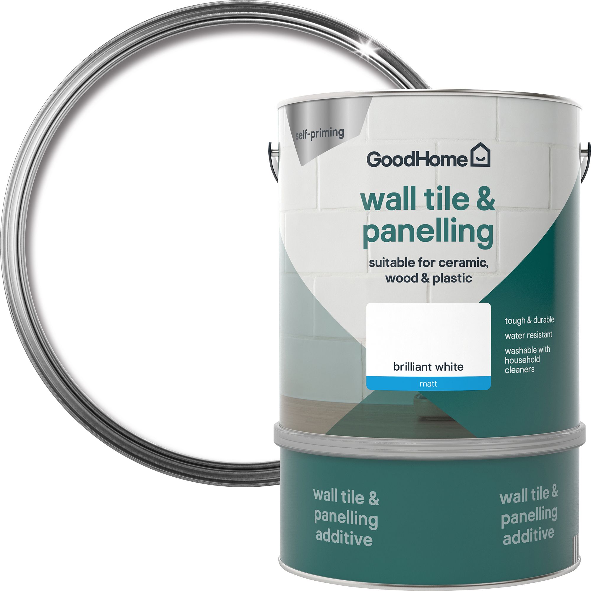GoodHome Renovation Brilliant white Matt Wall tile & panelling paint, 2L