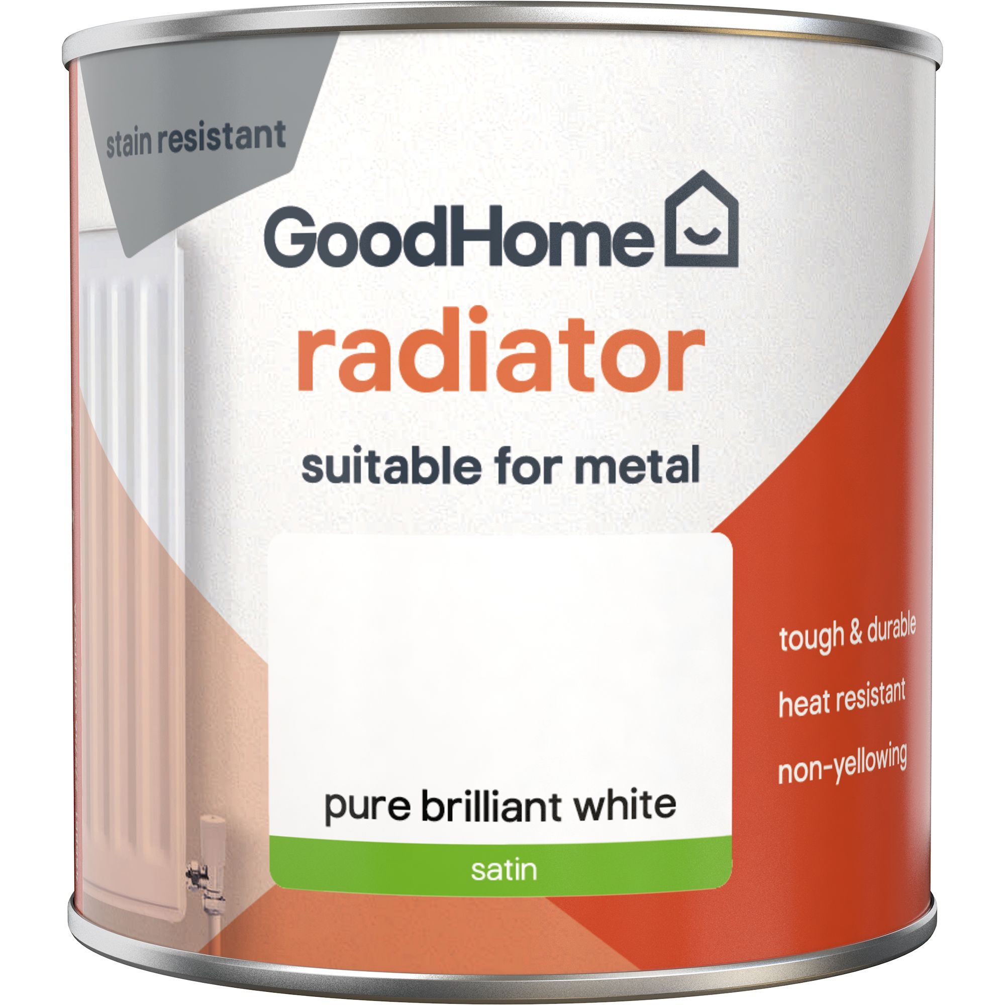GoodHome Renovation Brilliant white Satinwood Radiator & appliance paint, 250ml