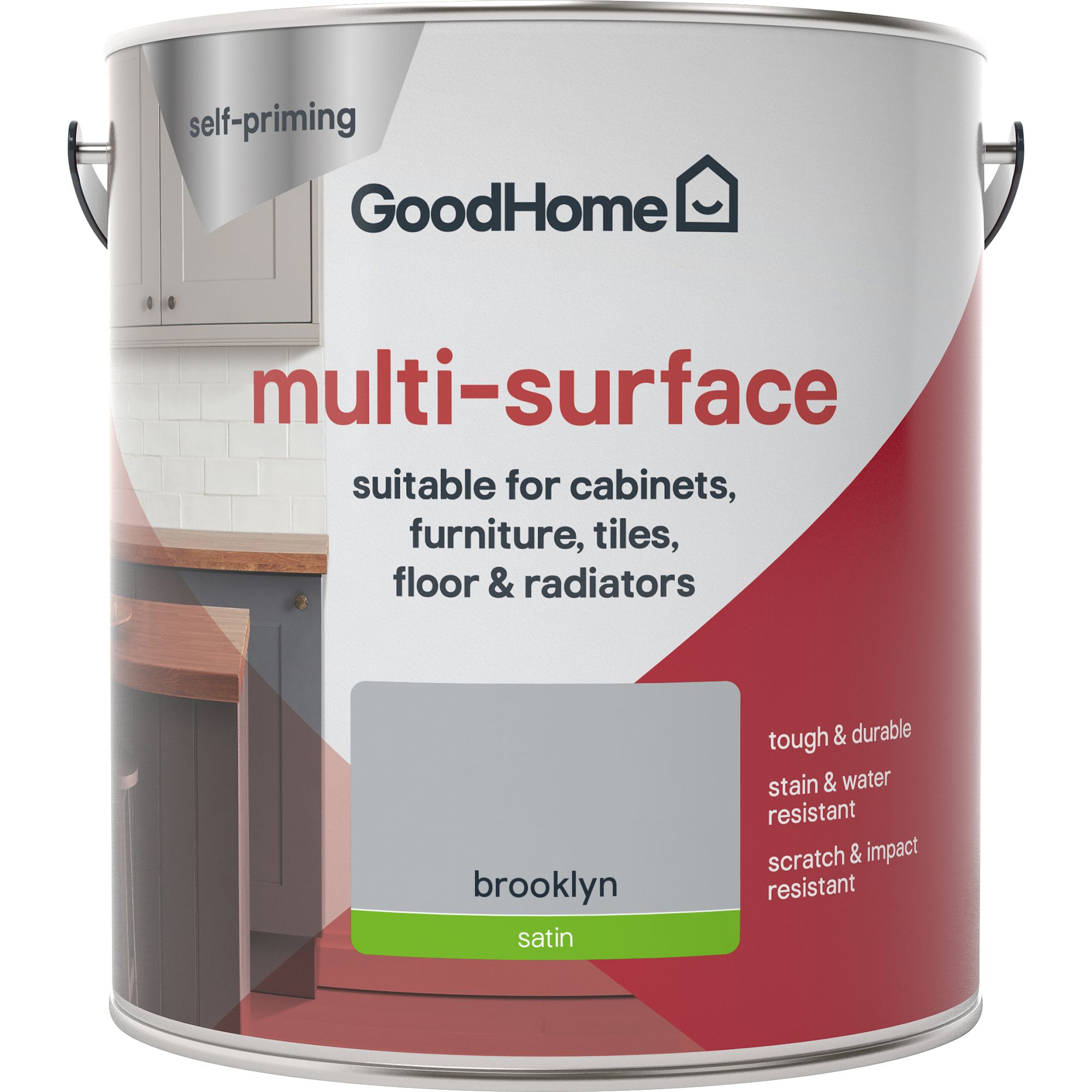 GoodHome Renovation Brooklyn Satinwood Multi-surface paint, 2L