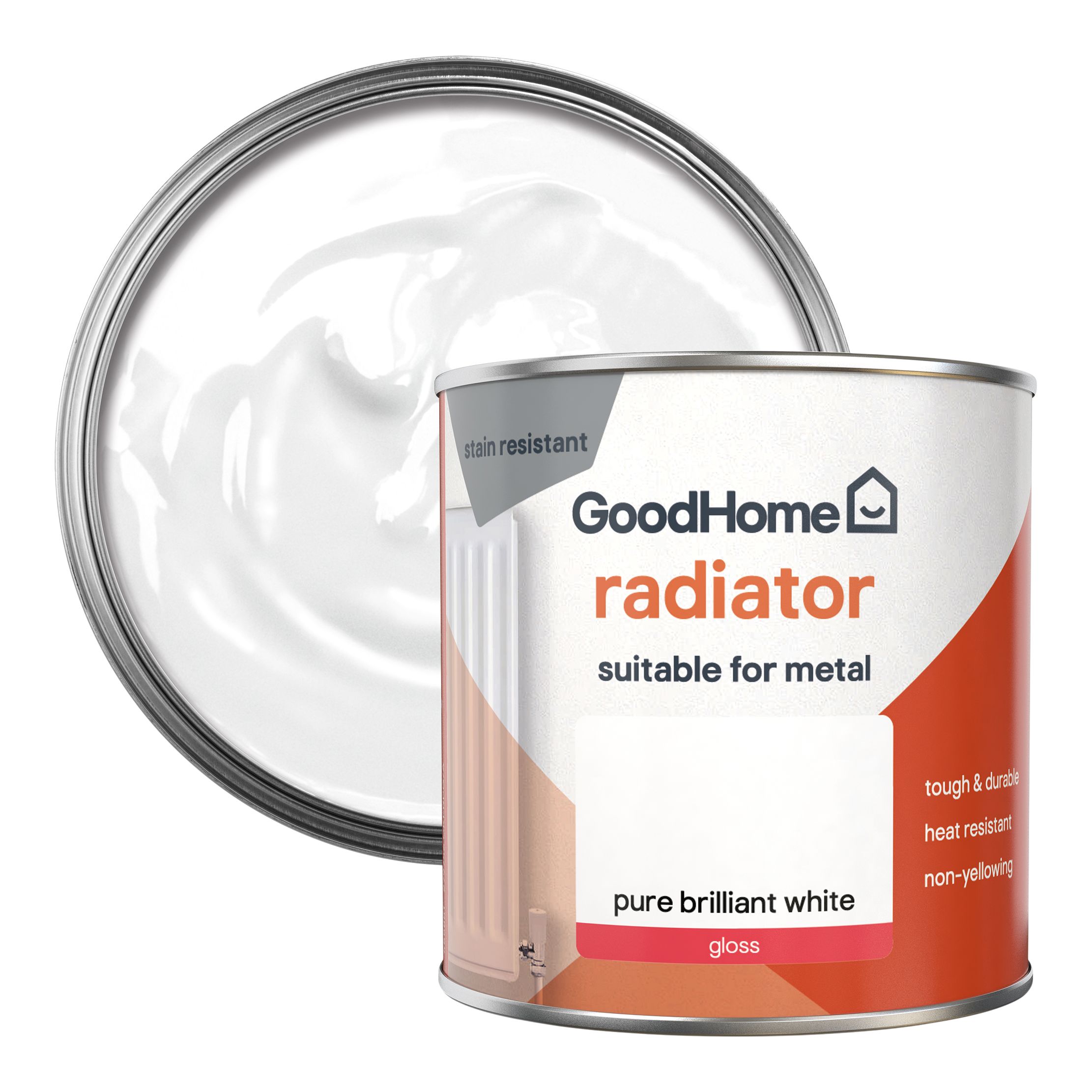 GoodHome Renovation Pure Brilliant White Gloss Radiator & appliance paint, 250ml