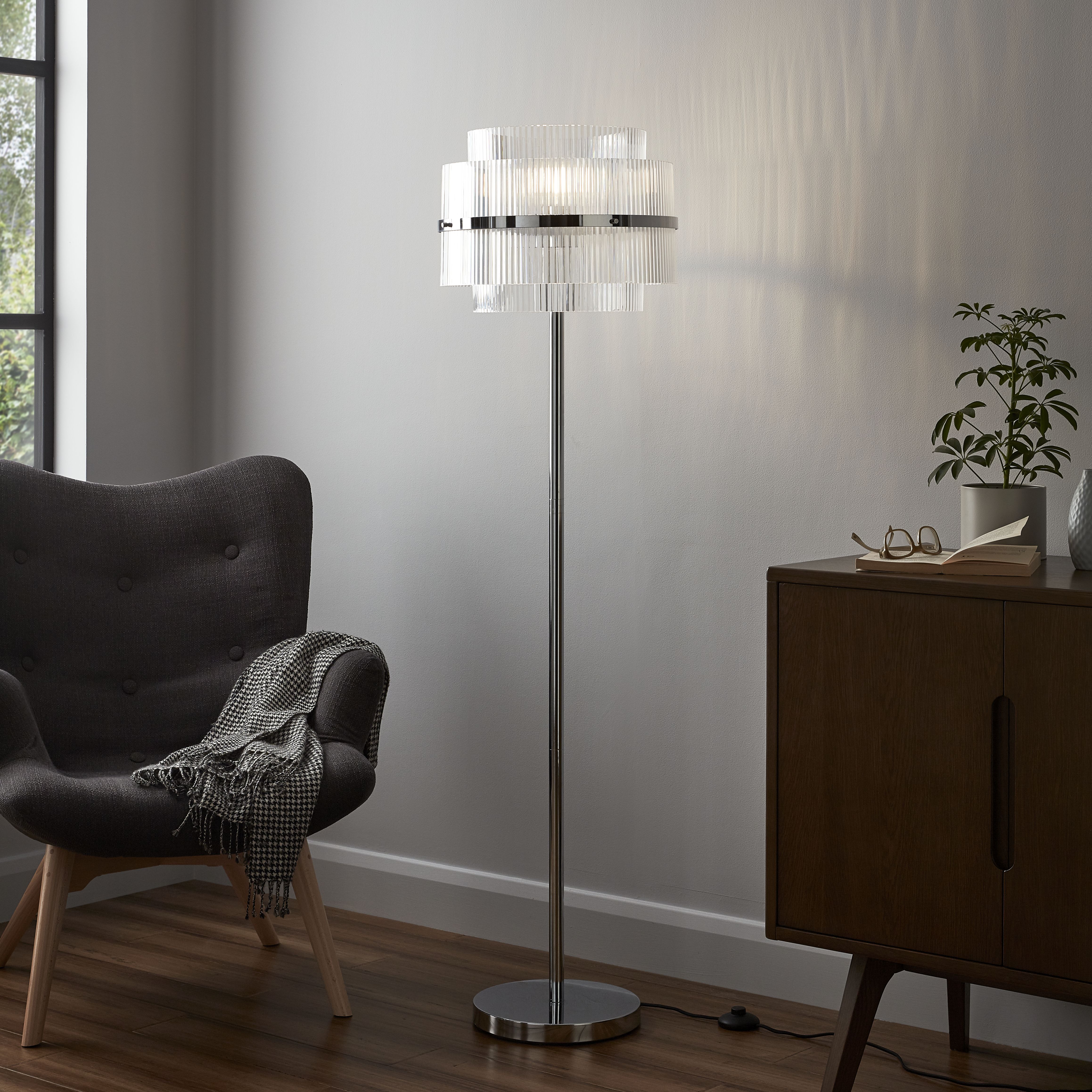 GoodHome Rhyolit Chrome effect CFL Floor light Tradepoint