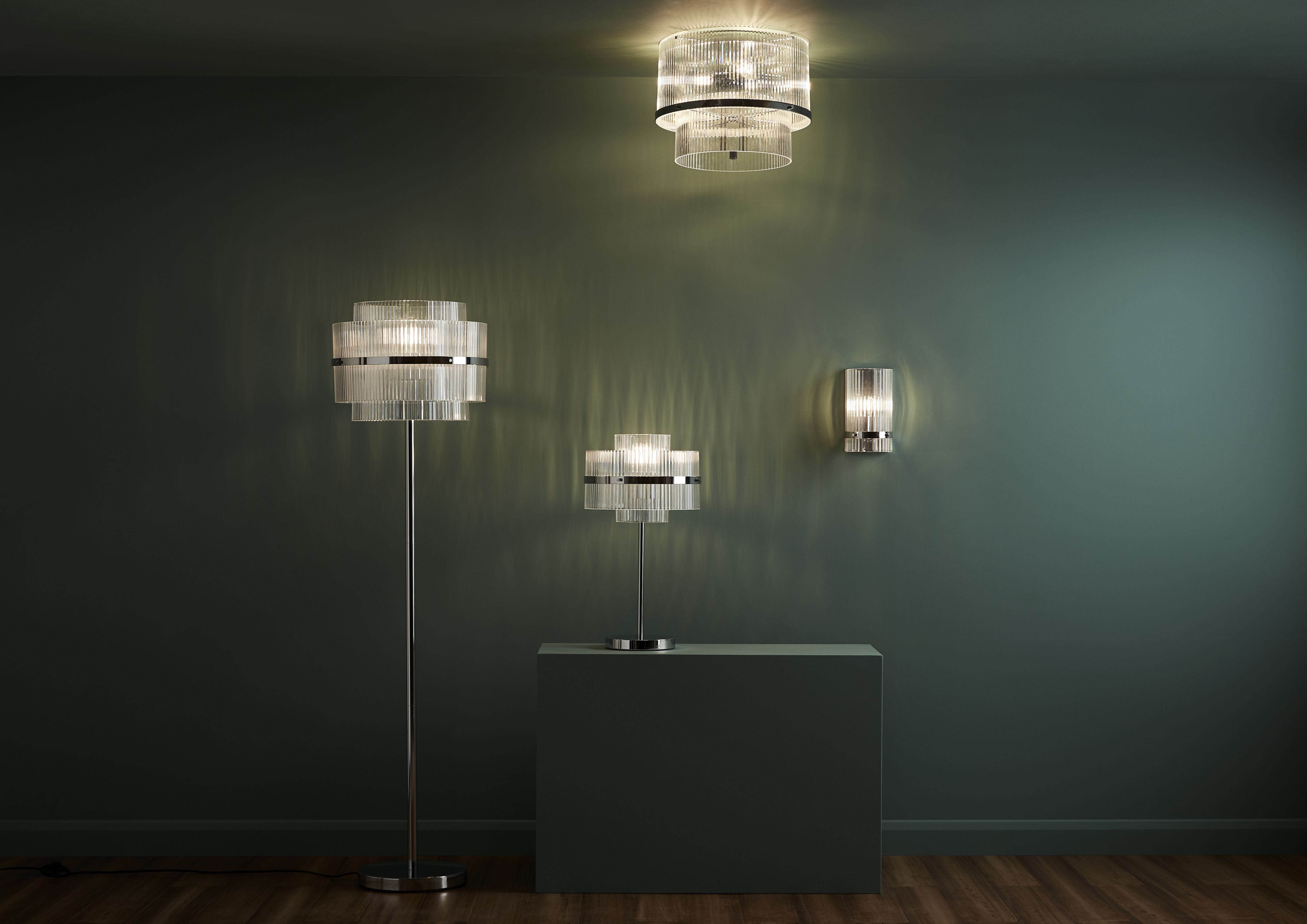 GoodHome Rhyolit Ribbed Chrome effect Wall light