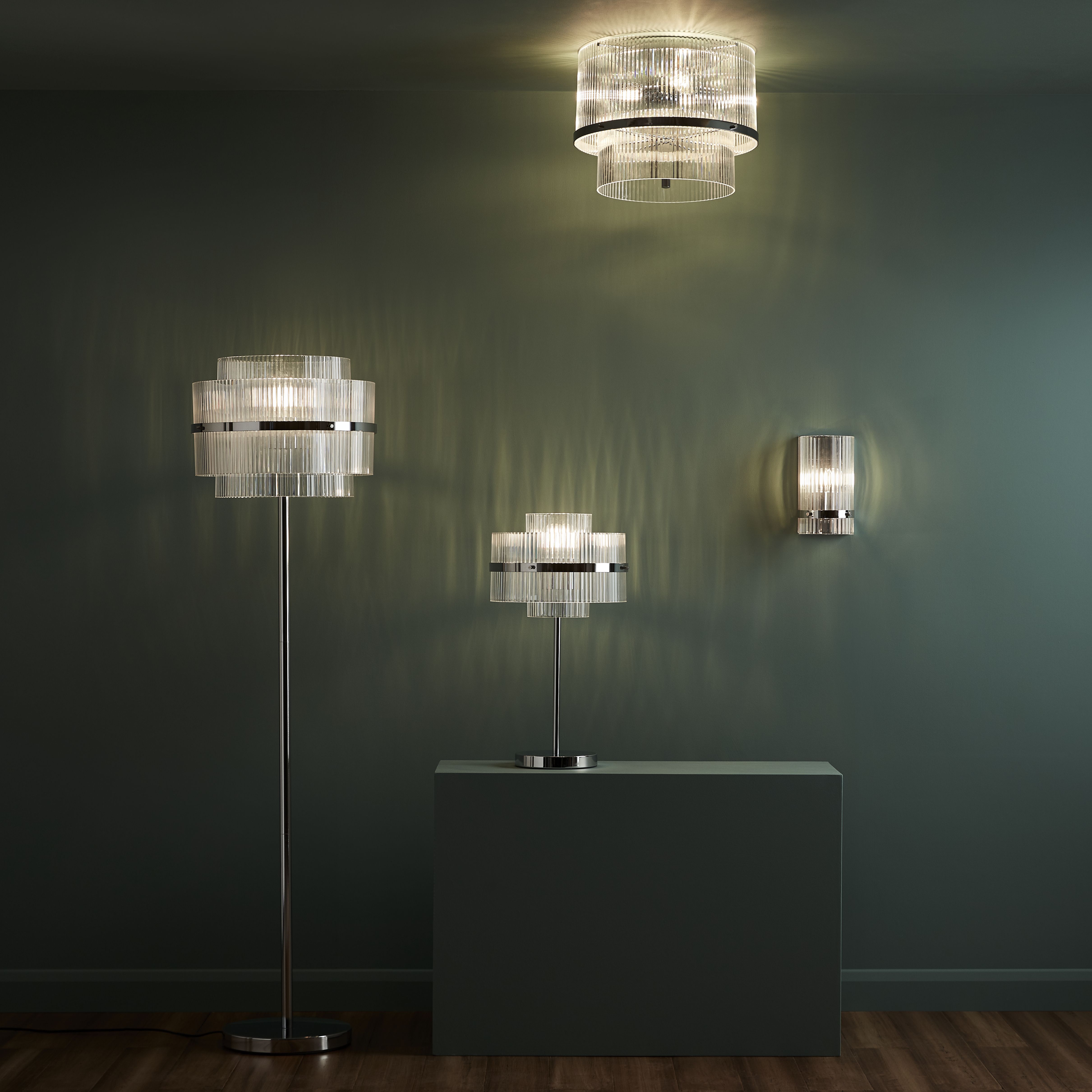 GoodHome Rhyolit Ribbed Chrome effect Wall light