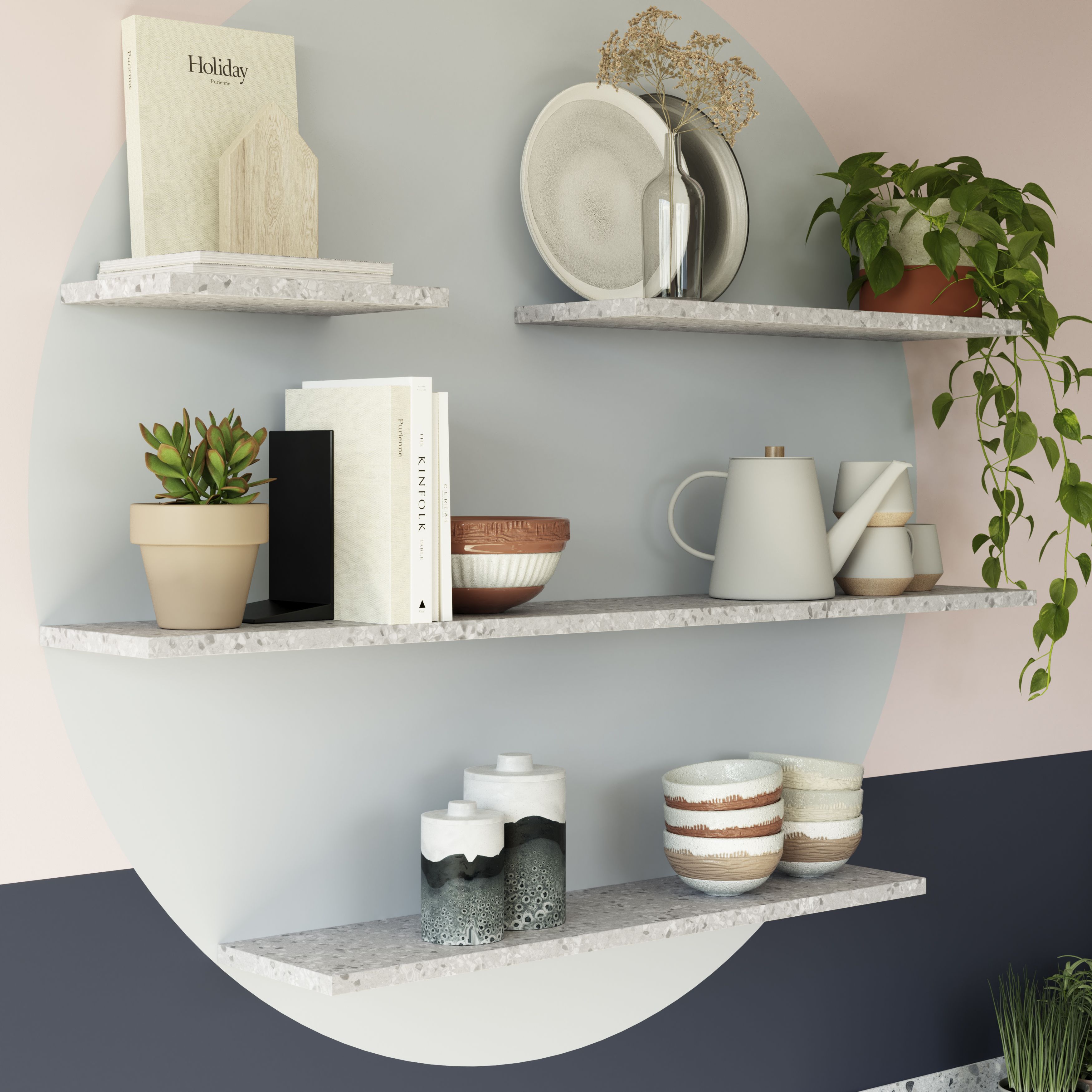 GoodHome Rigga Modular Terrazzo grey oak effect Rectangular Floating shelf (L)118cm x (D)19cm