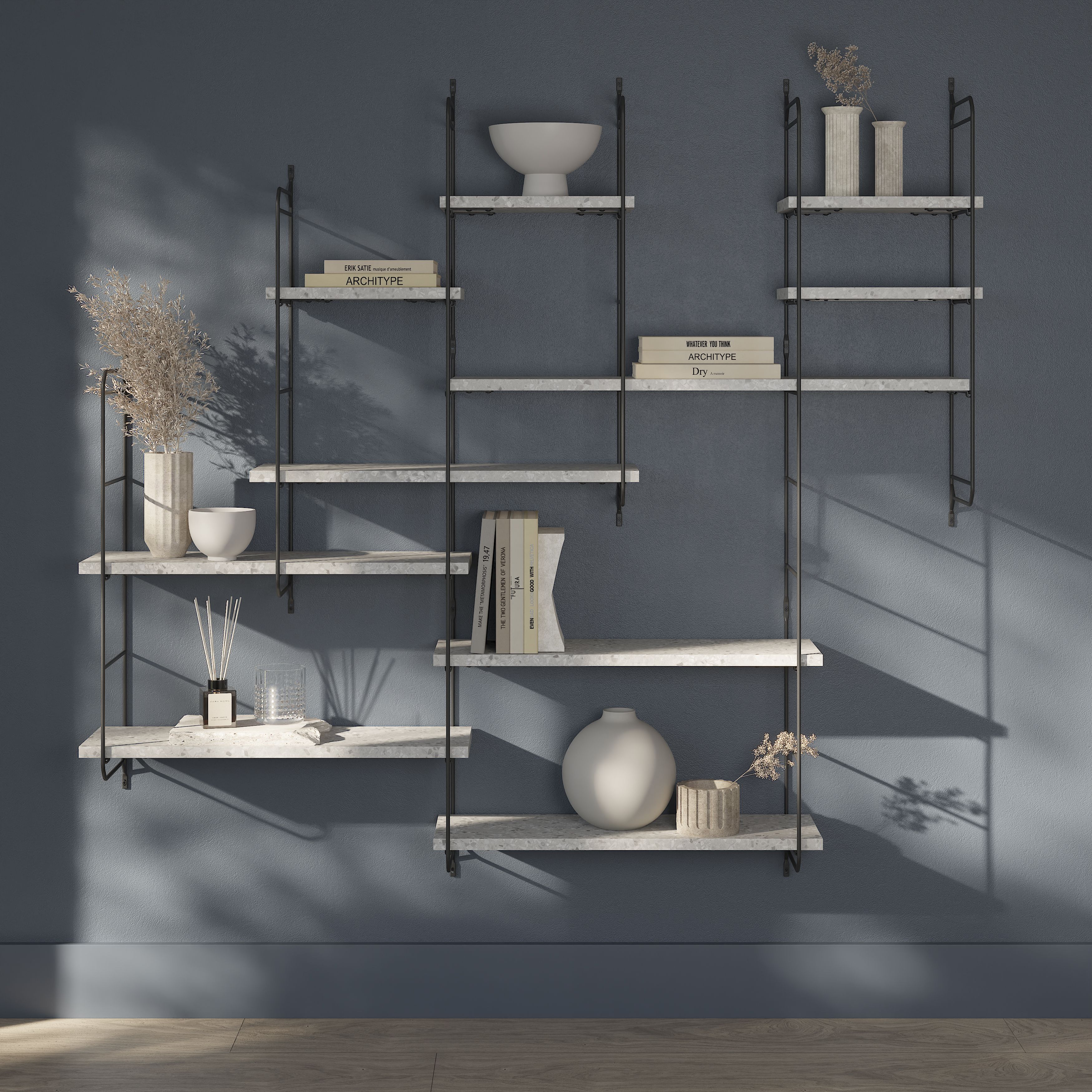 GoodHome Rigga Modular Terrazzo grey oak effect Rectangular Floating shelf (L)118cm x (D)19cm