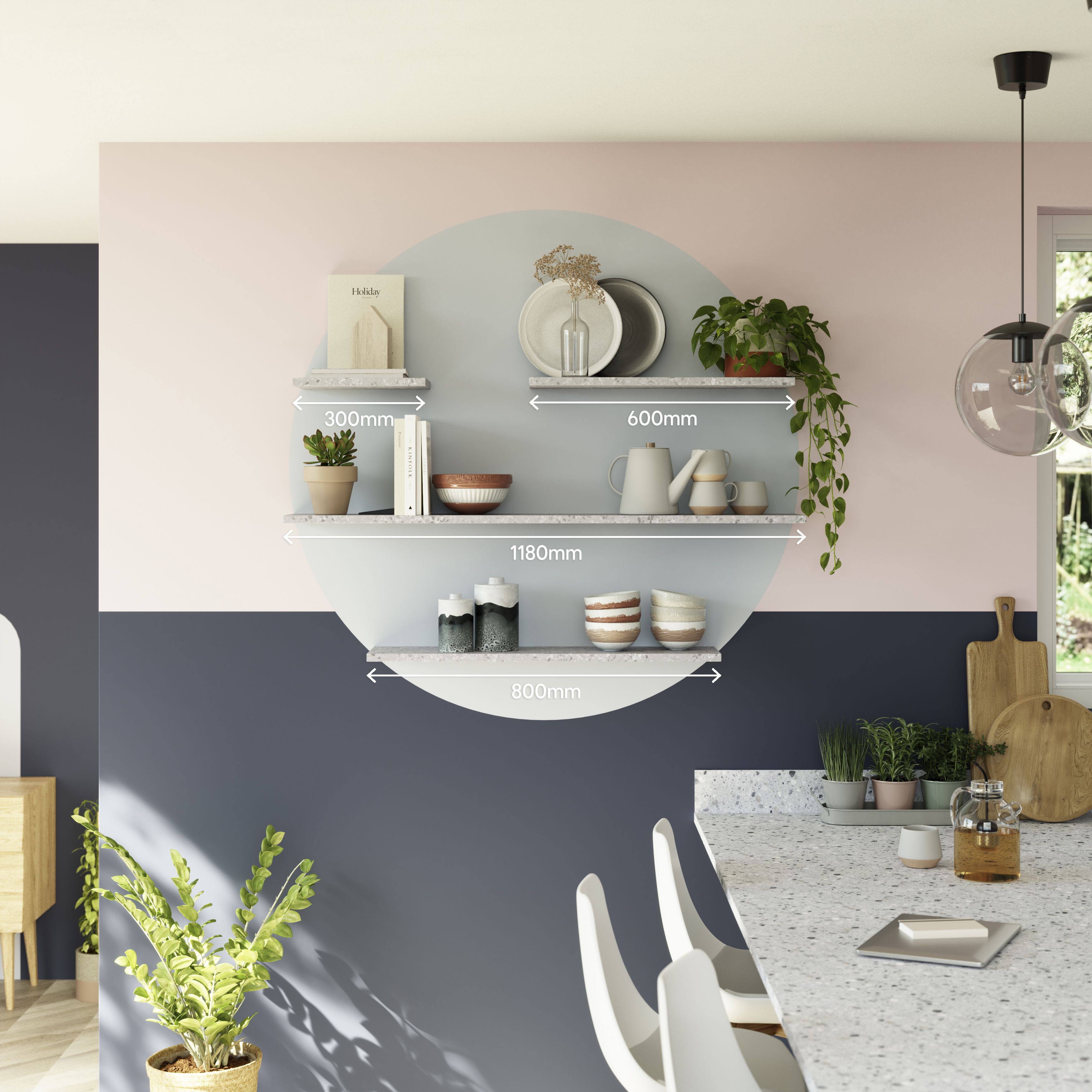 GoodHome Rigga Modular Terrazzo grey oak effect Rectangular Floating shelf (L)118cm x (D)19cm