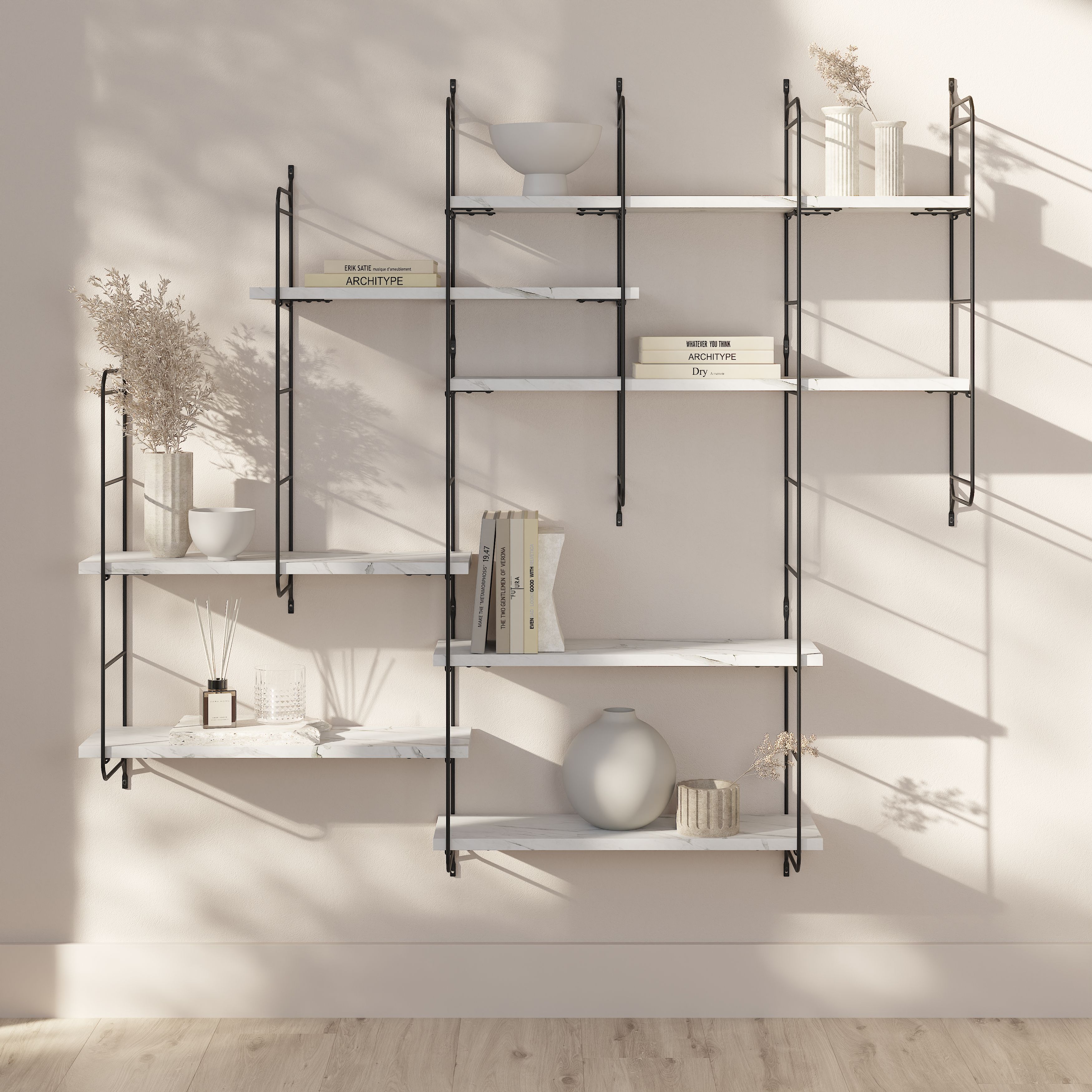 GoodHome Rigga Modular White marble effect Rectangular Floating shelf (L)80cm x (D)19cm
