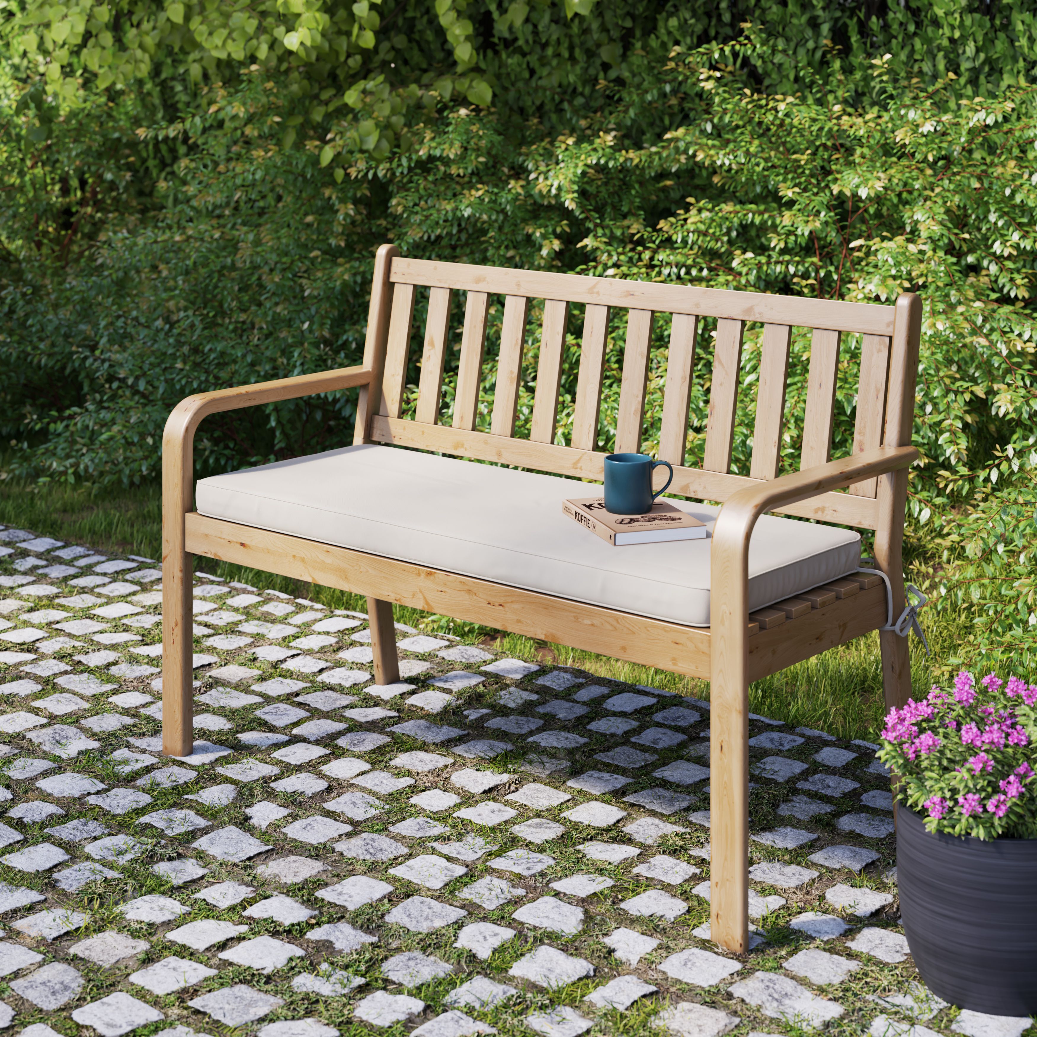 GoodHome Riveo Natural Wooden Bench (W)128cm (H)89cm