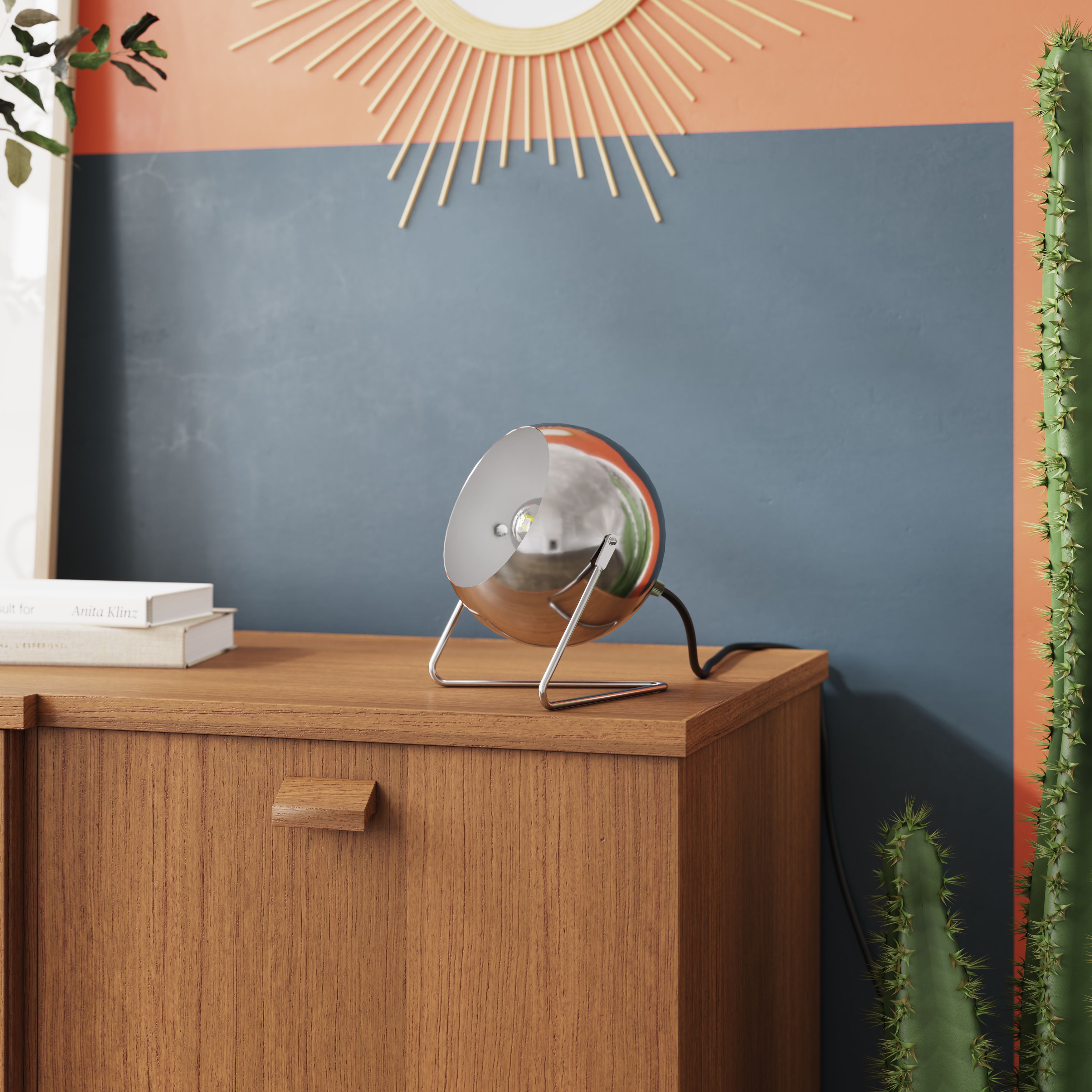 GoodHome Roccheta Chrome effect Round Table lamp