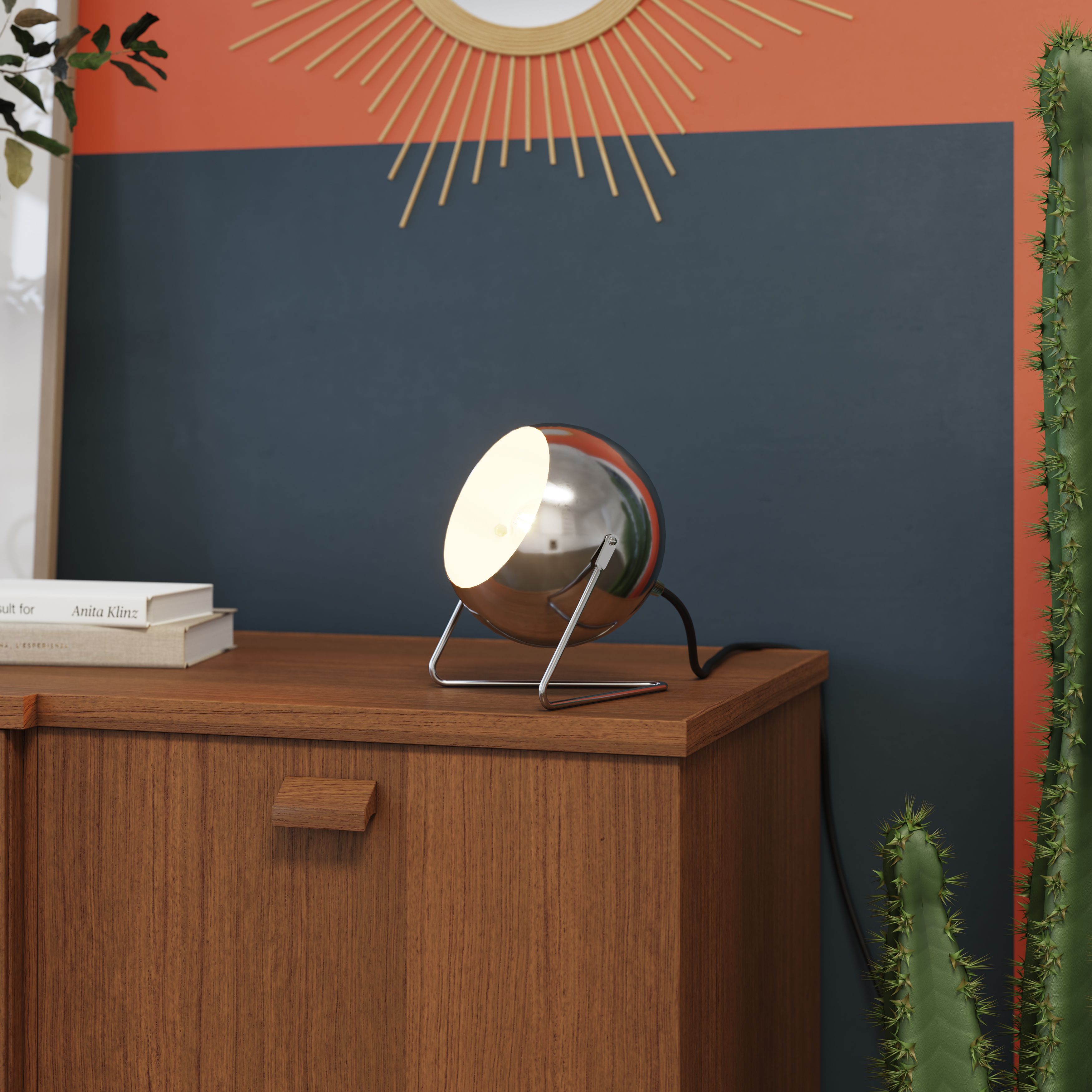 GoodHome Roccheta Round Mirrored Chrome effect Table lamp