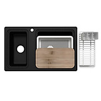 GoodHome Romesco Black Composite quartz 1.5 Bowl Kitchen sink set (W)511mm (L)845mm