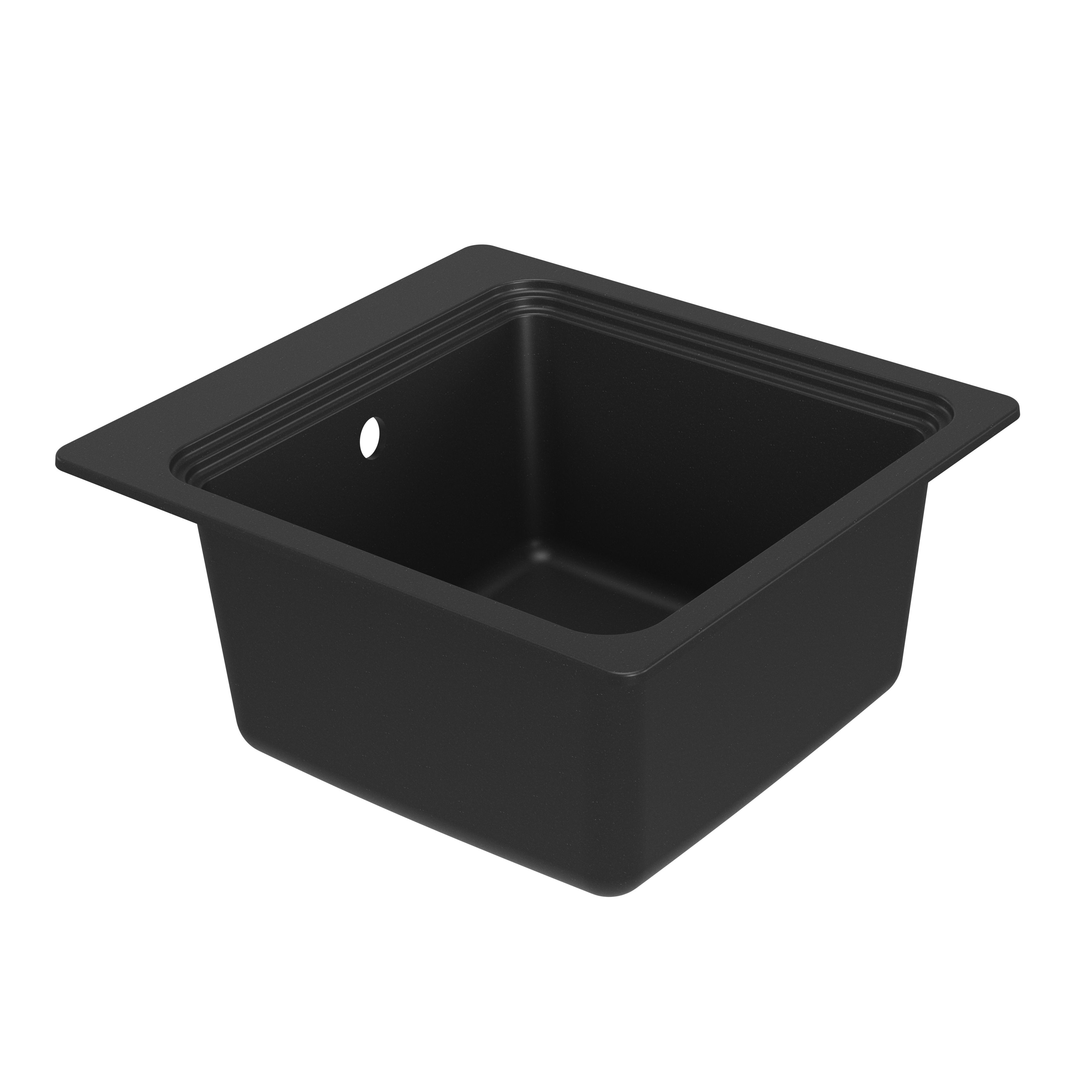 GoodHome Romesco Black Composite quartz 1 Bowl Kitchen sink 515mm x 562mm