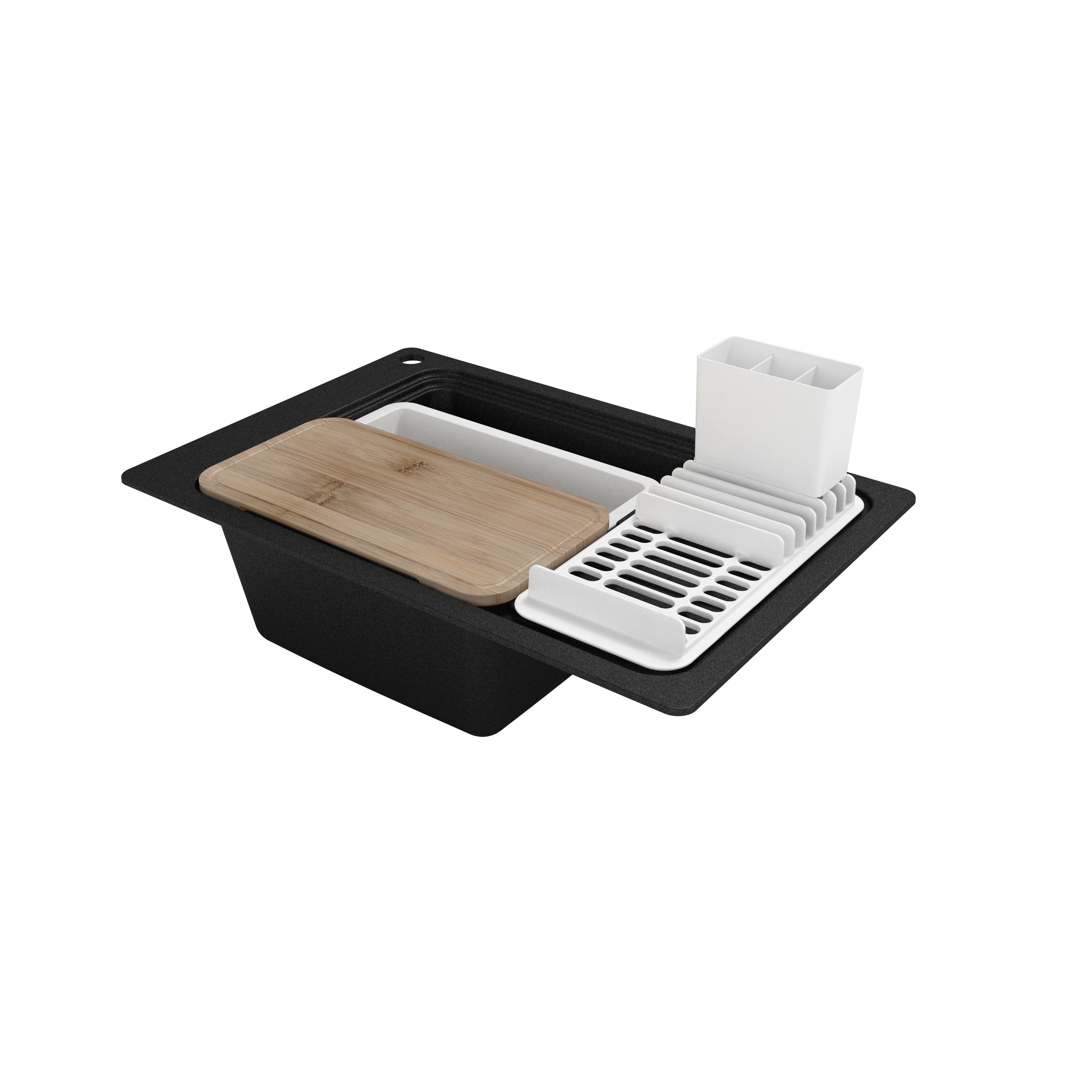 GoodHome Romesco Black Composite quartz 1 Bowl Sink & drainer 516mm x 773mm