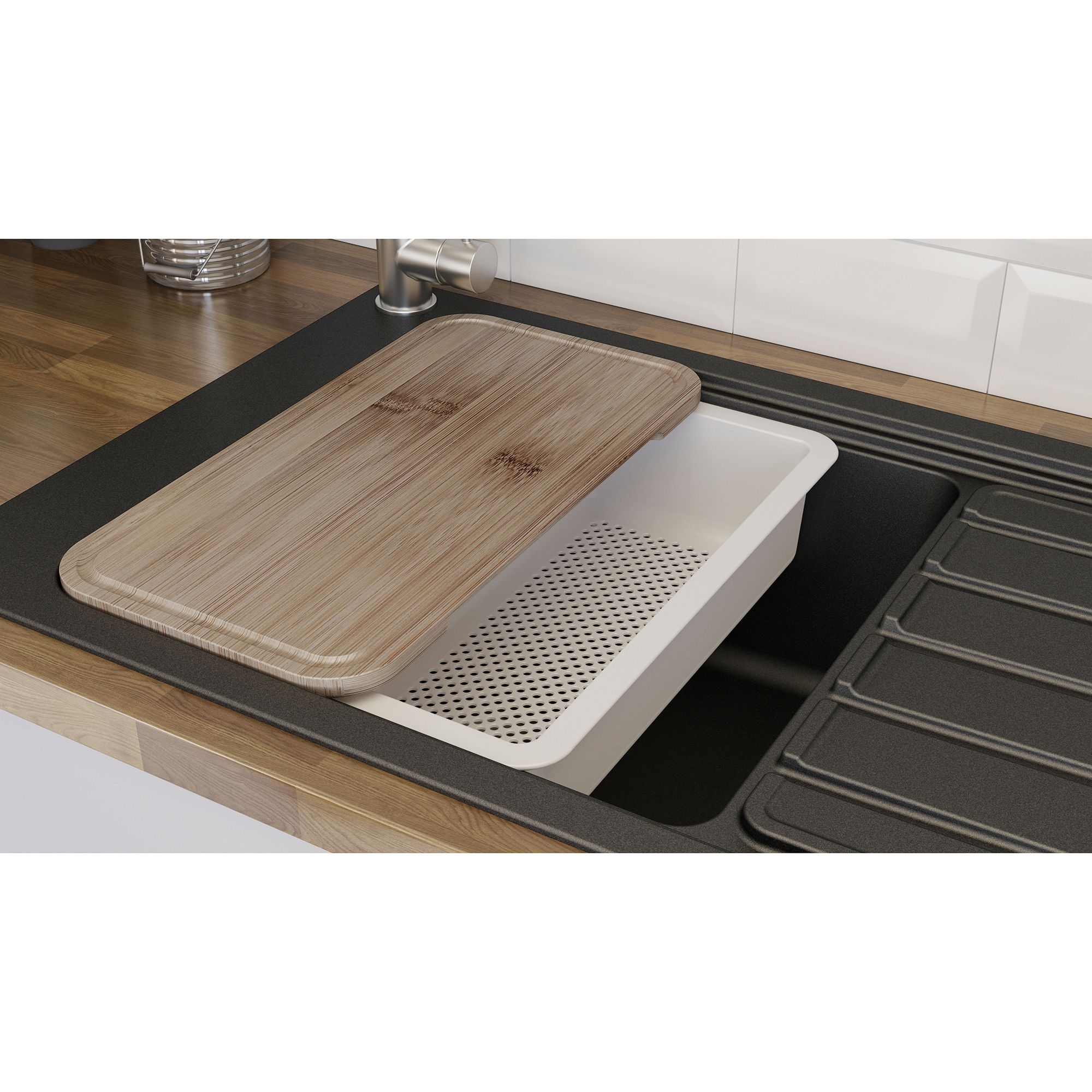 GoodHome Romesco Black Composite quartz 1 Bowl Sink & drainer 516mm x 773mm