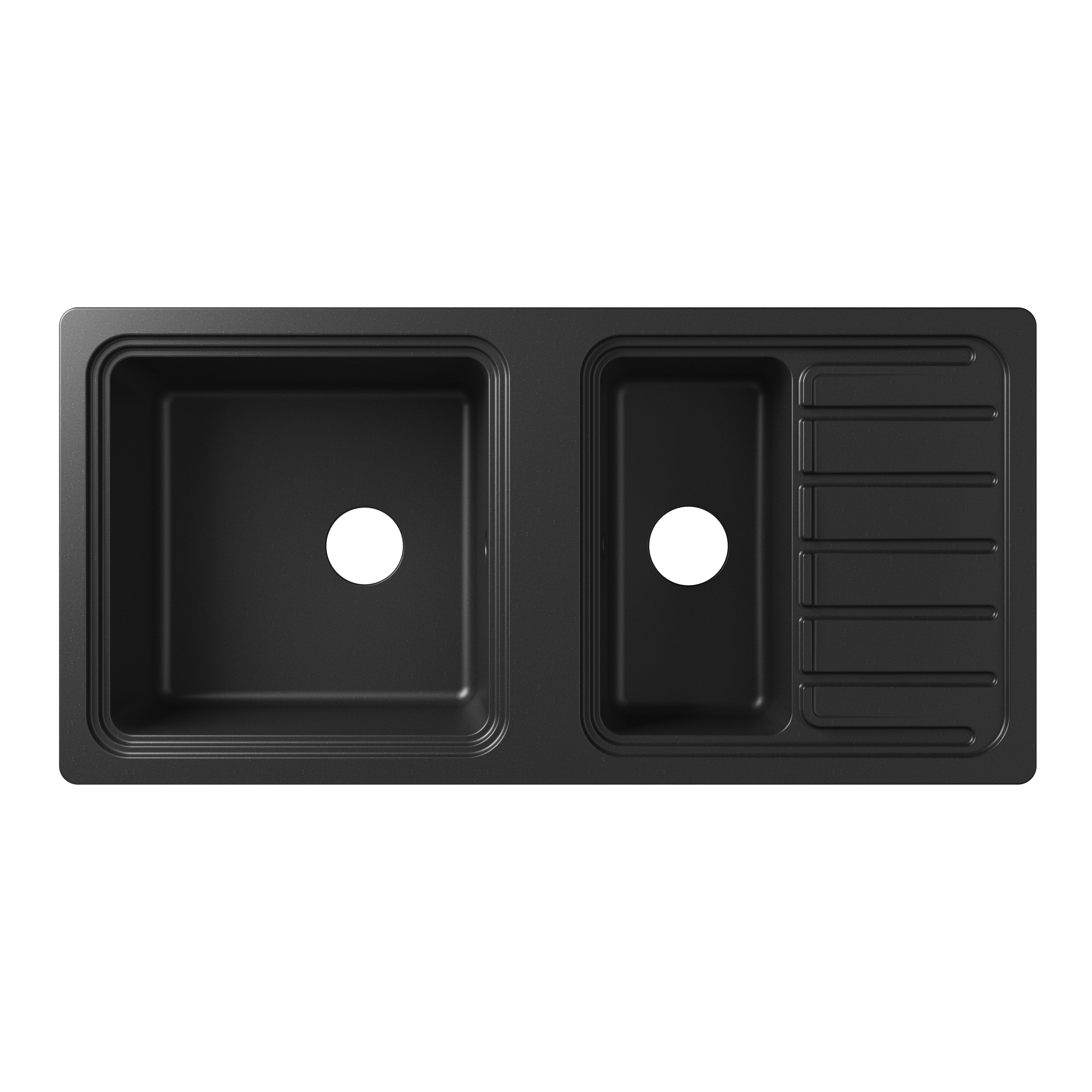 GoodHome Romesco Black Granite 1.5 Bowl Sink & drainer 515mm x 1050mm