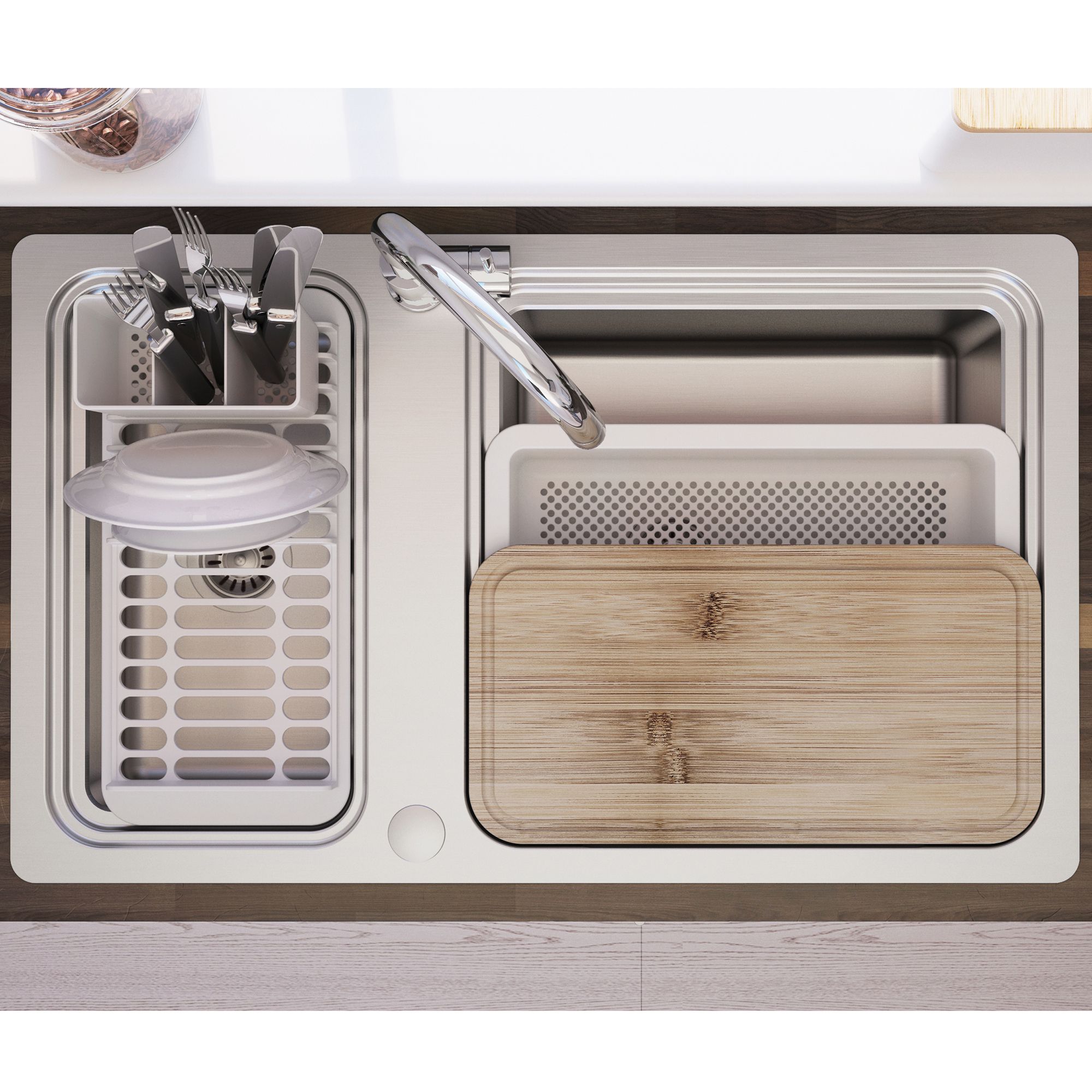 GoodHome Romesco Brushed Stainless steel 1.5 Bowl Kitchen sink set (W)511mm (L)840mm