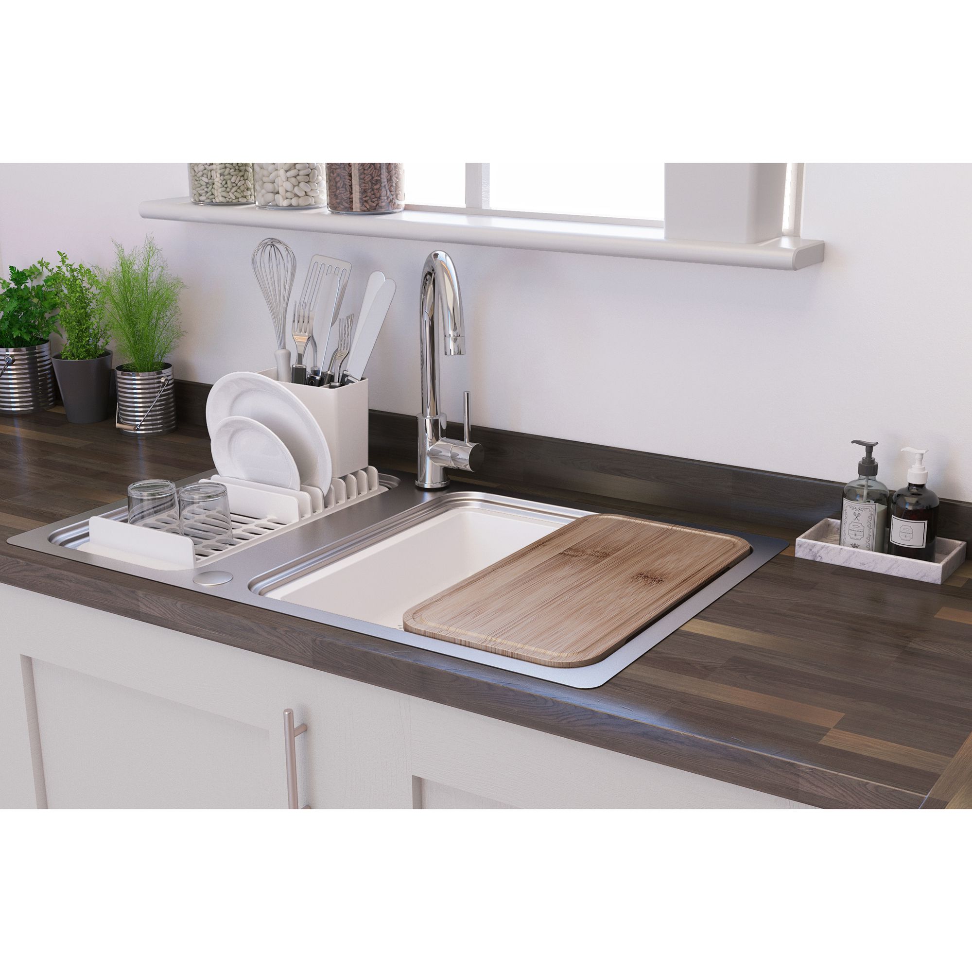 GoodHome Romesco Brushed Stainless steel 1.5 Bowl Kitchen sink set (W)511mm (L)840mm