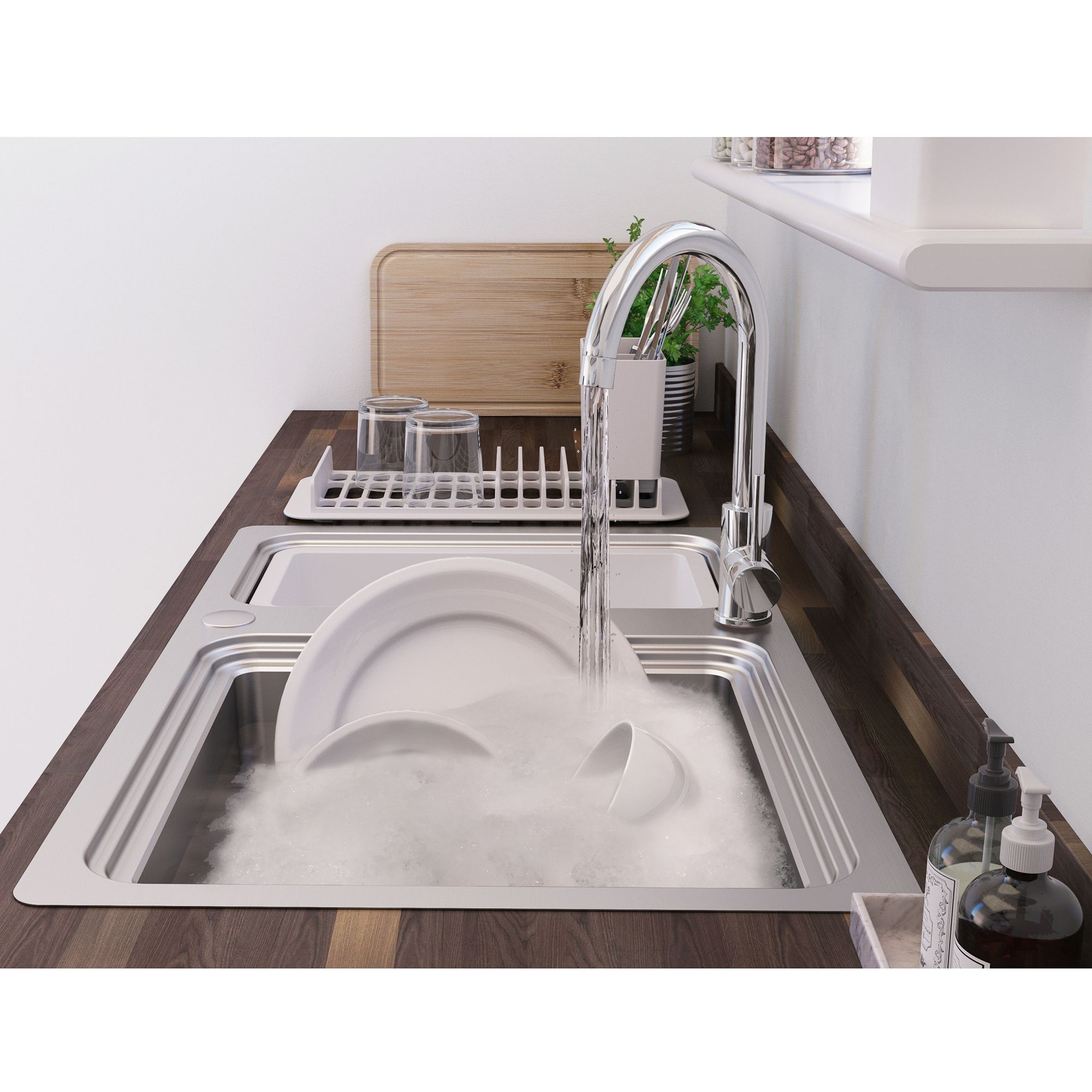 GoodHome Romesco Brushed Stainless steel 1.5 Bowl Kitchen sink set (W)511mm (L)840mm