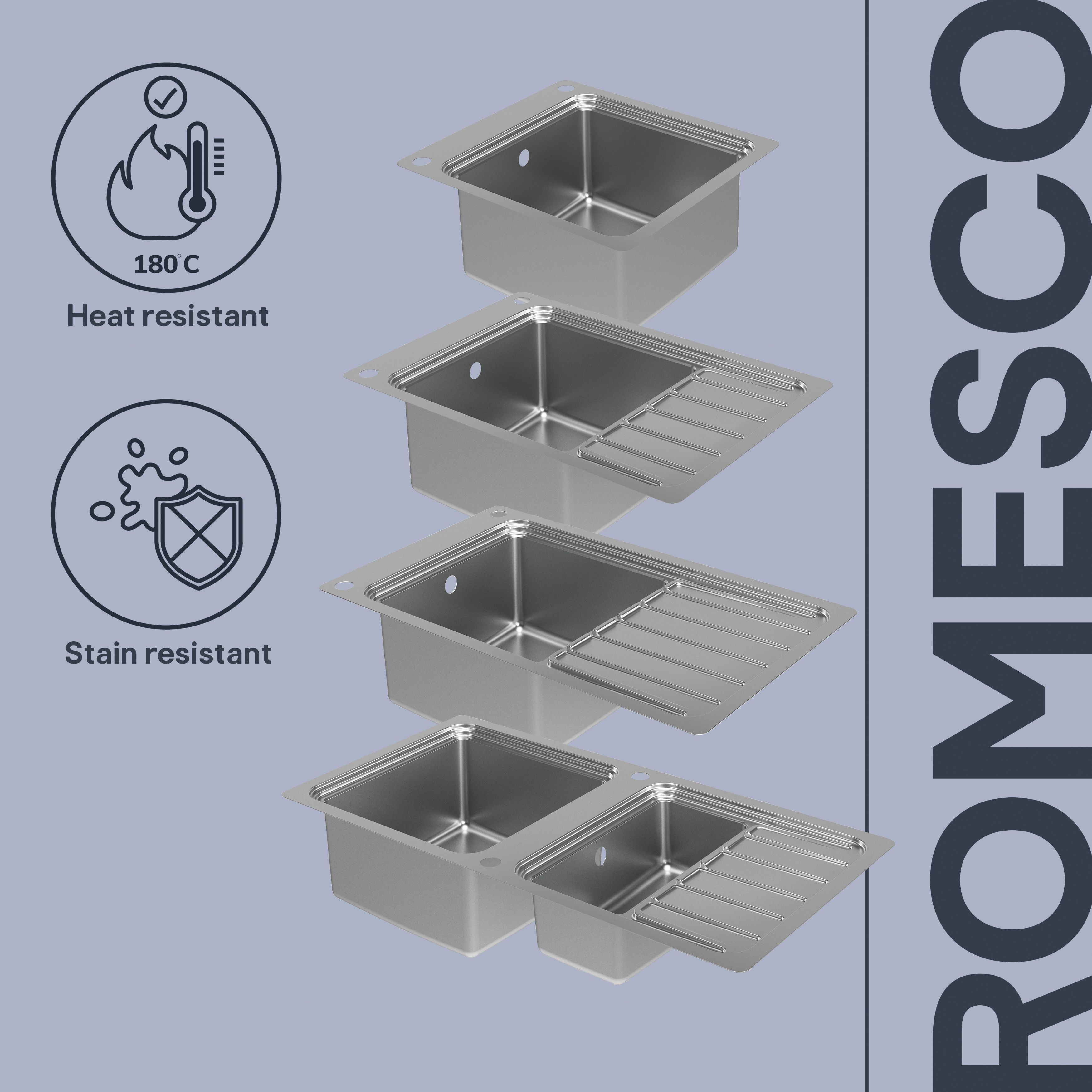 GoodHome Romesco Brushed Stainless steel 1 Bowl Sink & drainer With compact drainer 510mm x 770mm