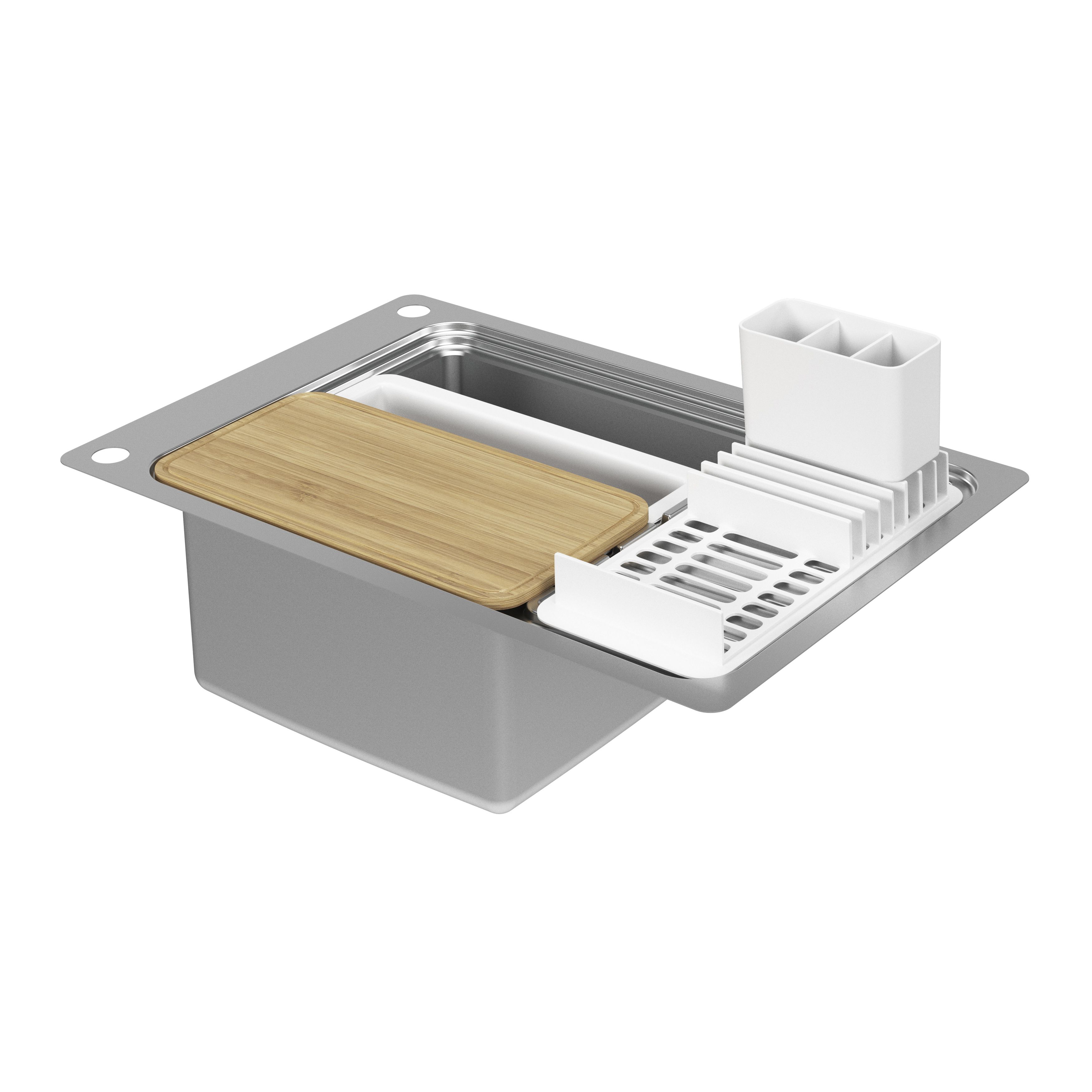 GoodHome Romesco Brushed Stainless steel 1 Bowl Sink & drainer With compact drainer 510mm x 770mm