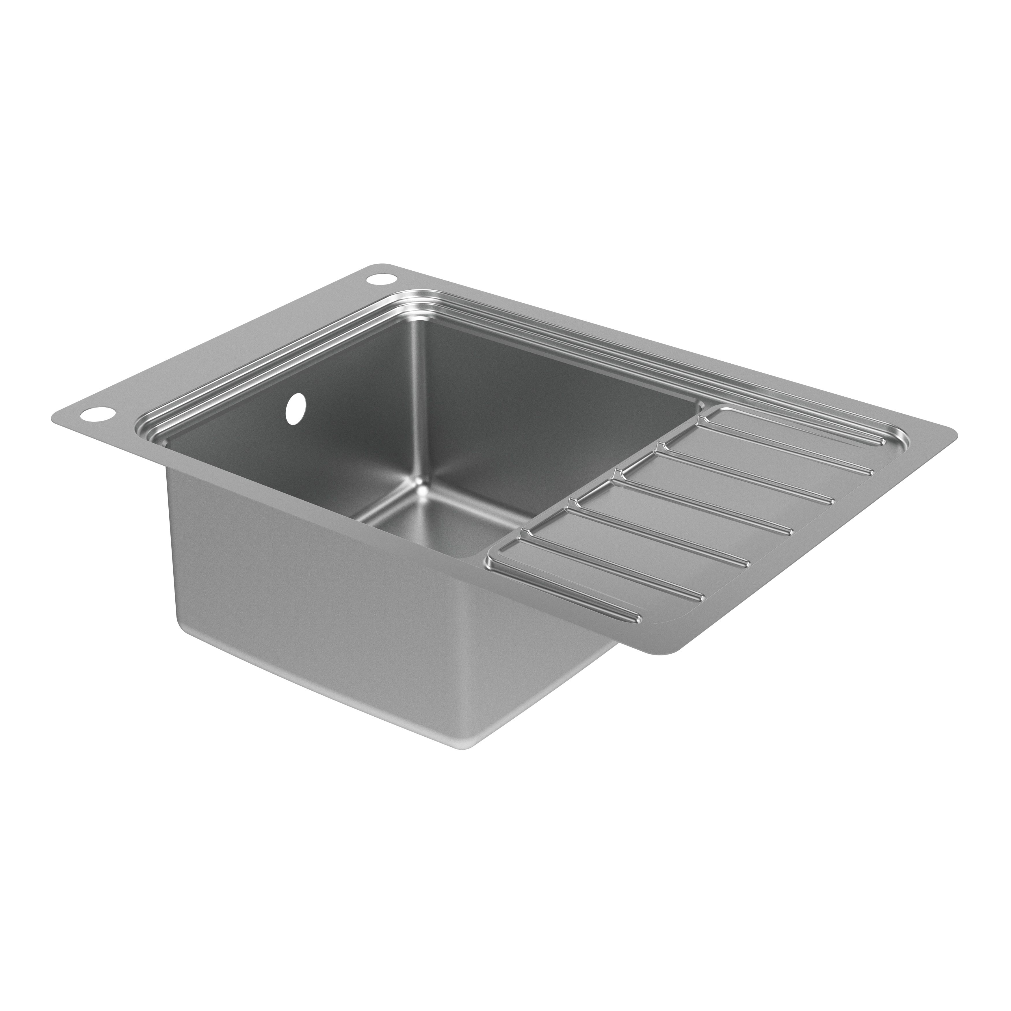 GoodHome Romesco Brushed Stainless steel 1 Bowl Sink & drainer With compact drainer 510mm x 770mm