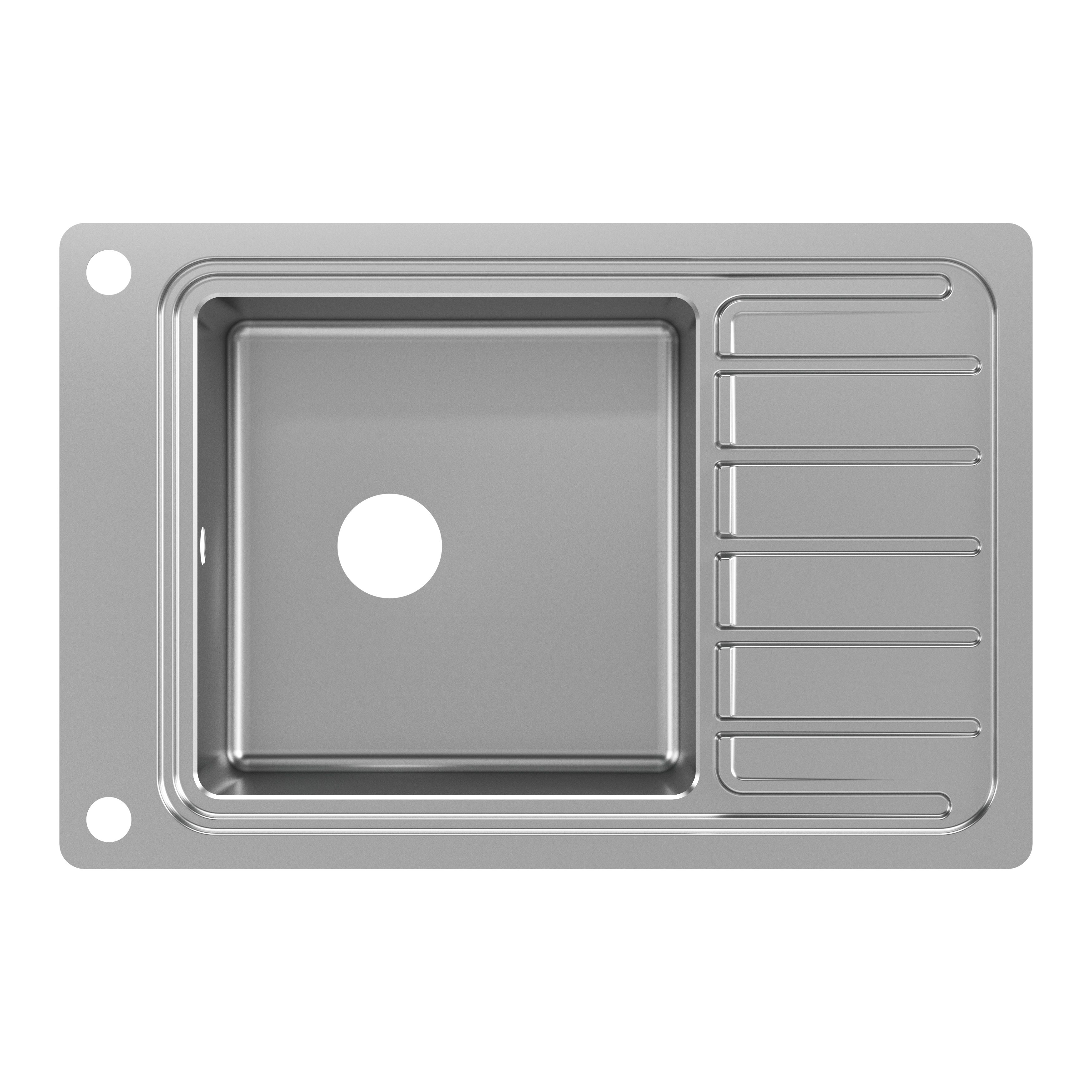 GoodHome Romesco Brushed Stainless steel 1 Bowl Sink & drainer With compact drainer 510mm x 770mm