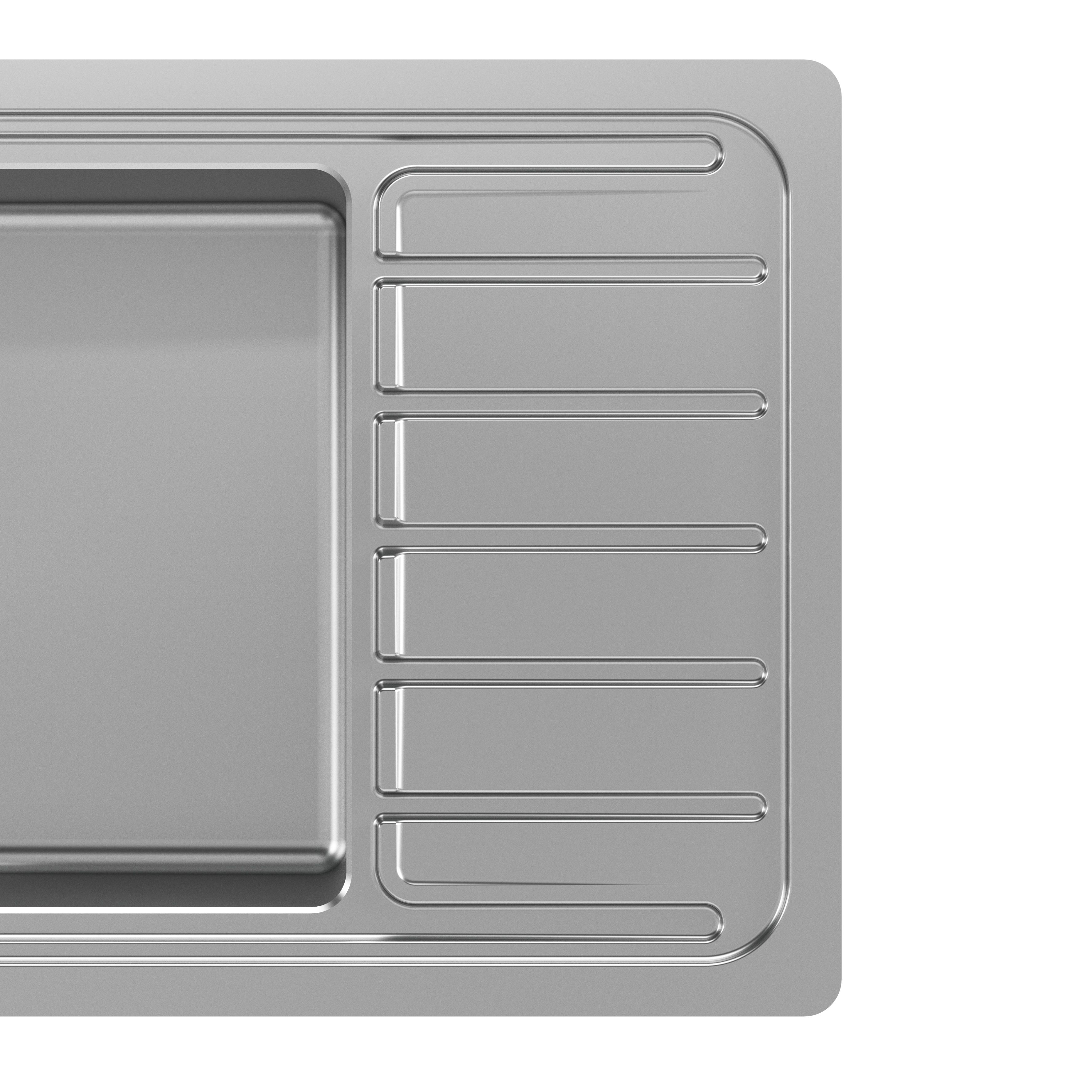 GoodHome Romesco Brushed Stainless steel 1 Bowl Sink & drainer With compact drainer 510mm x 770mm