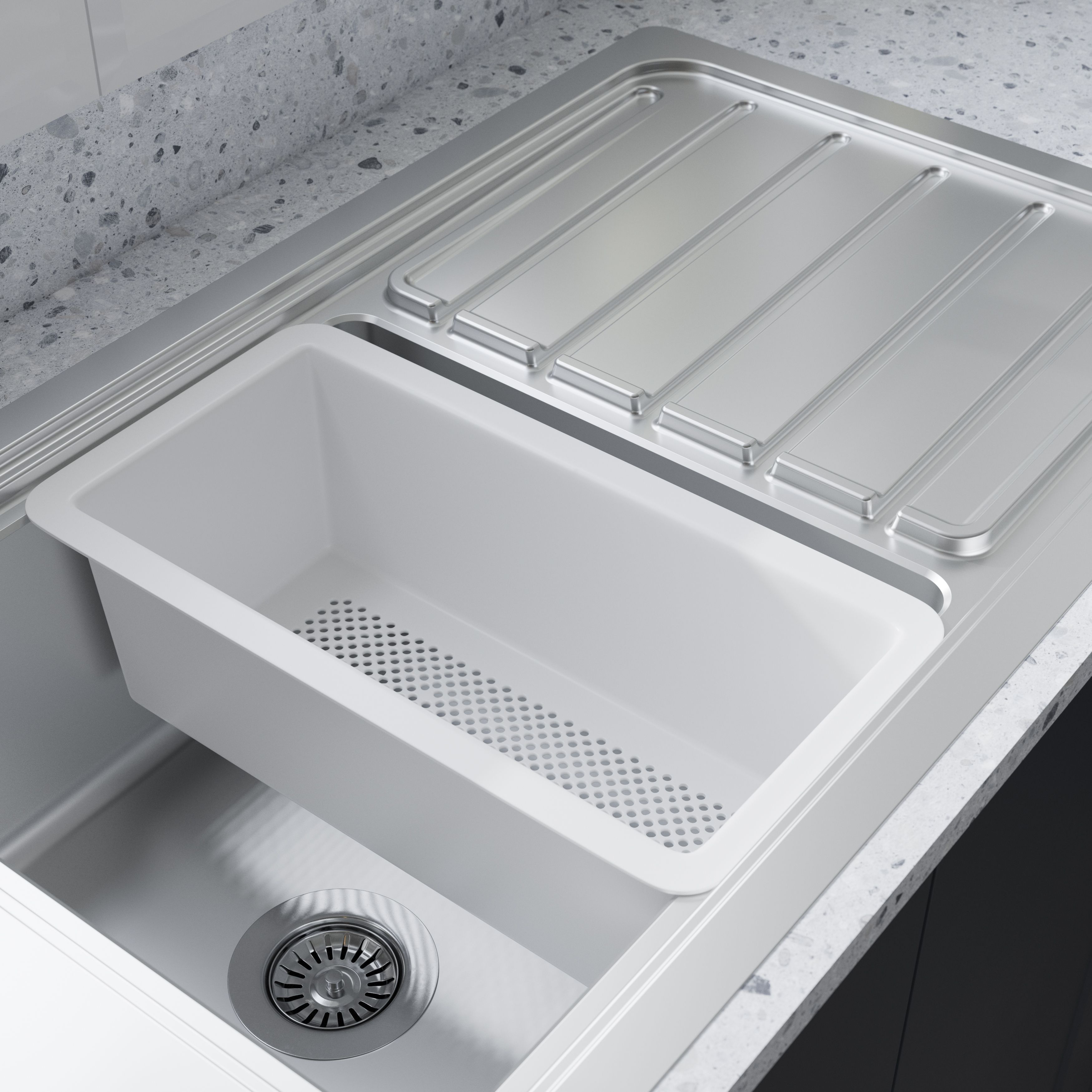 GoodHome Romesco Brushed Stainless steel 1 Bowl Sink & drainer With full drainer 510mm x 880mm