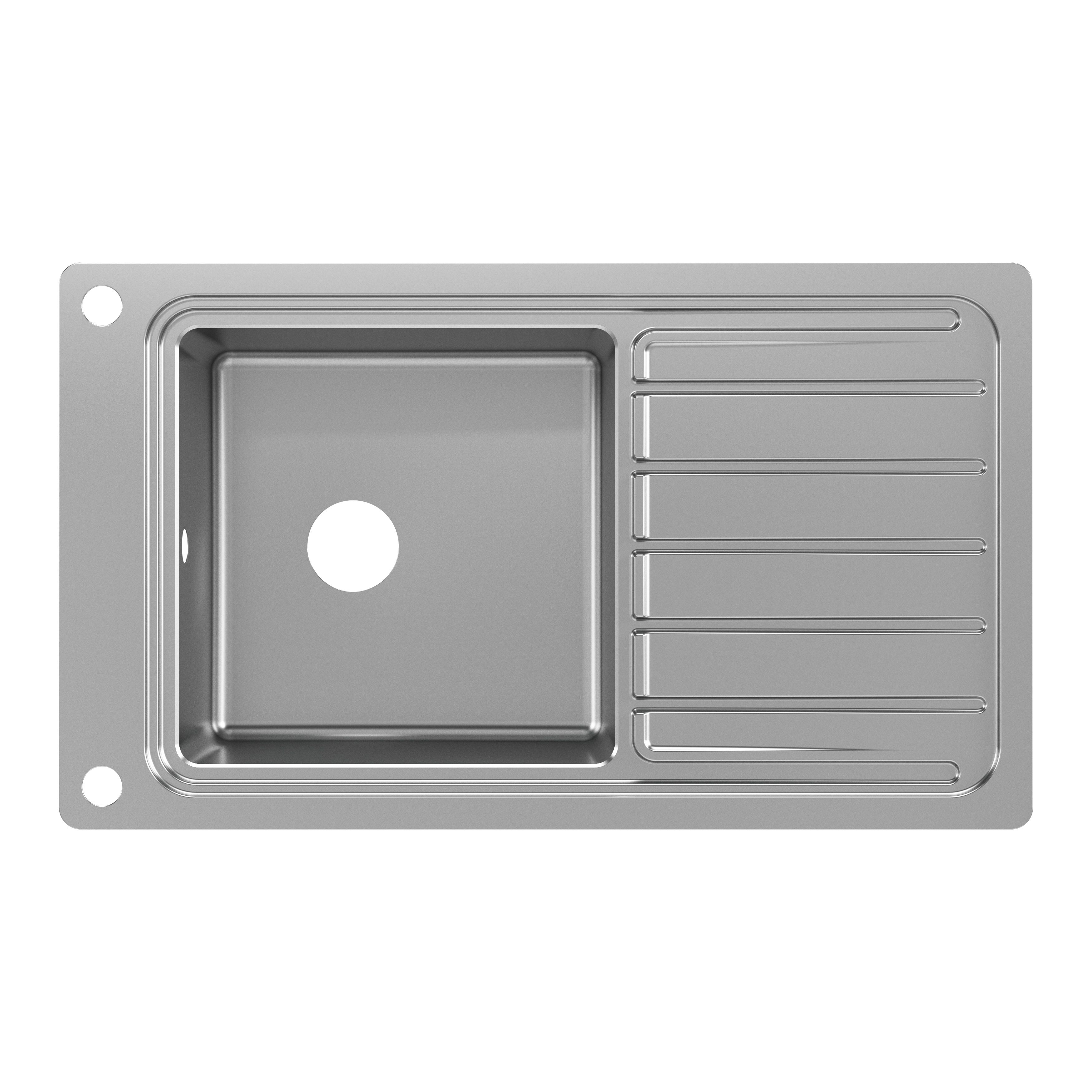 GoodHome Romesco Brushed Stainless steel 1 Bowl Sink & drainer With full drainer 510mm x 880mm