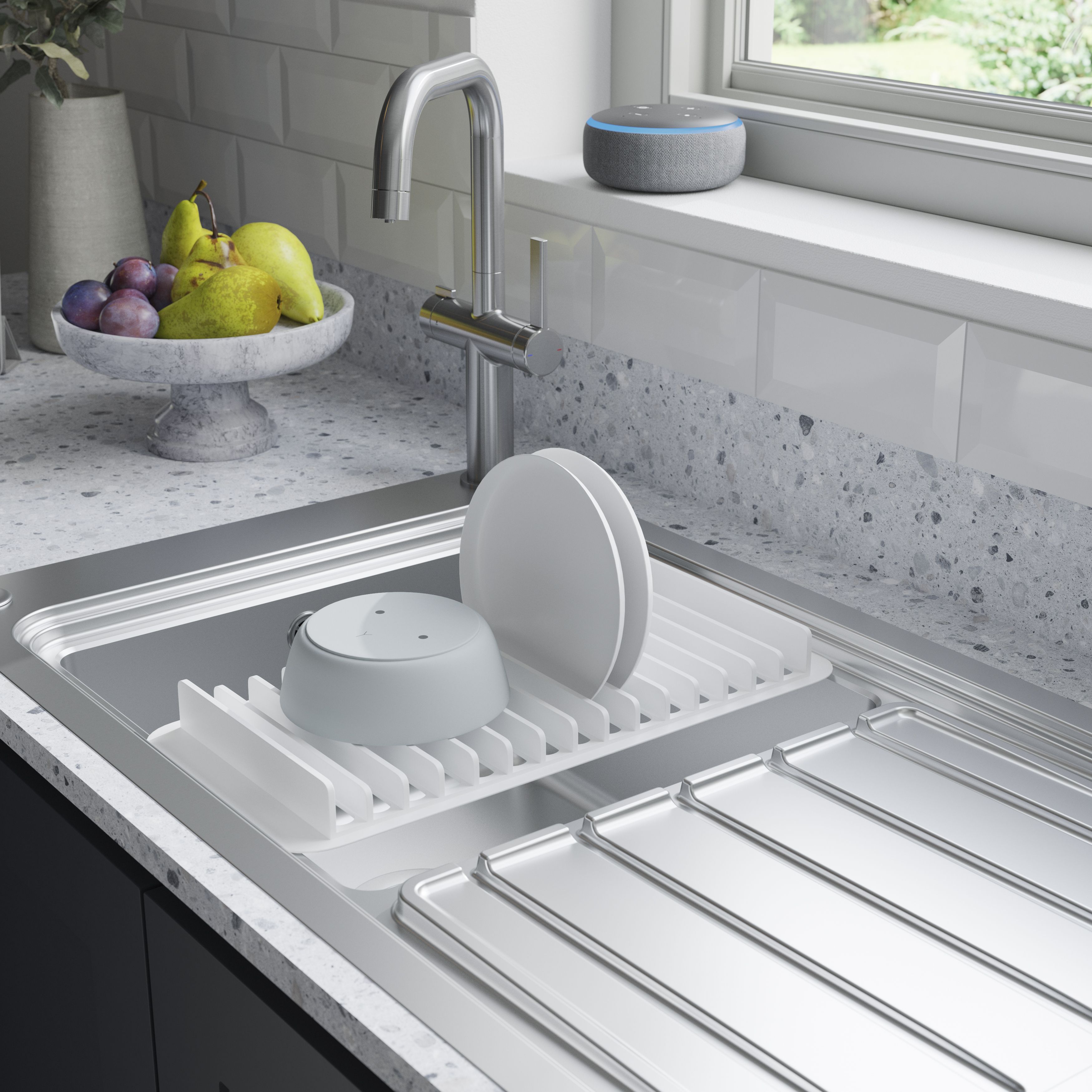 GoodHome Romesco Brushed Stainless steel 1 Bowl Sink & drainer With full drainer 510mm x 880mm
