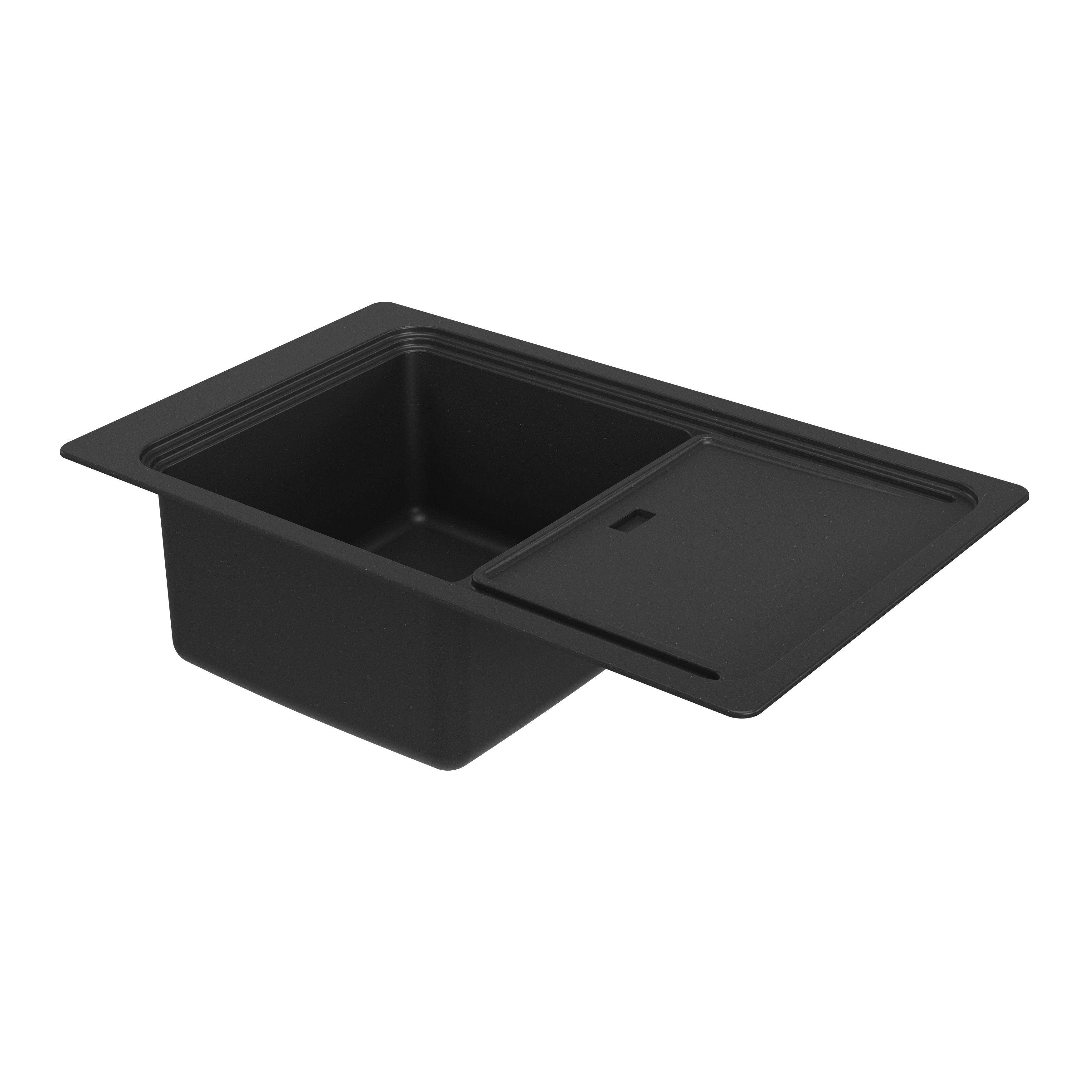 GoodHome Romesco Linea Black Granite 1 Bowl Sink & drainer 515mm x 880mm
