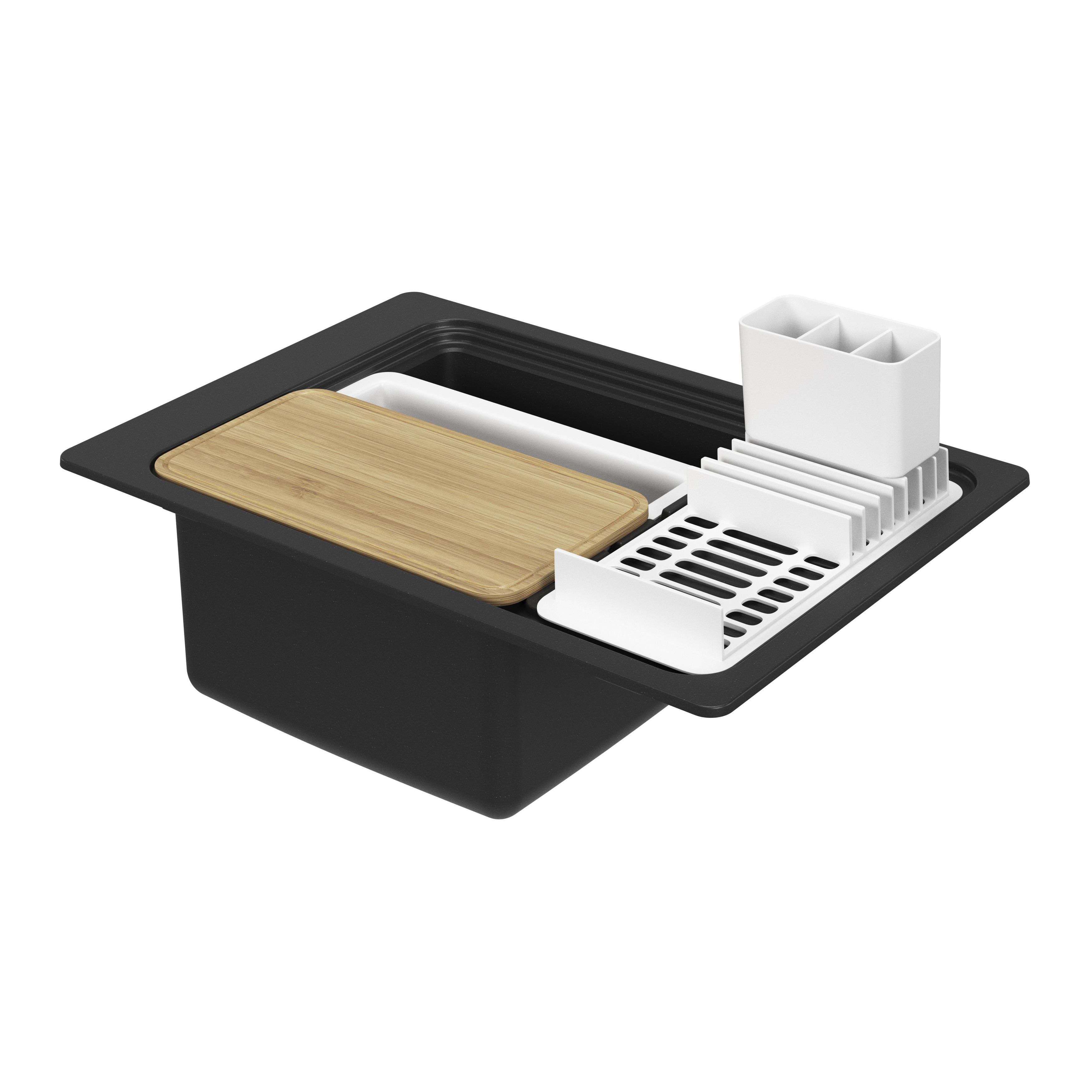 GoodHome Romesco Matt black Composite quartz 1 Bowl Sink & drainer 516mm x 773mm
