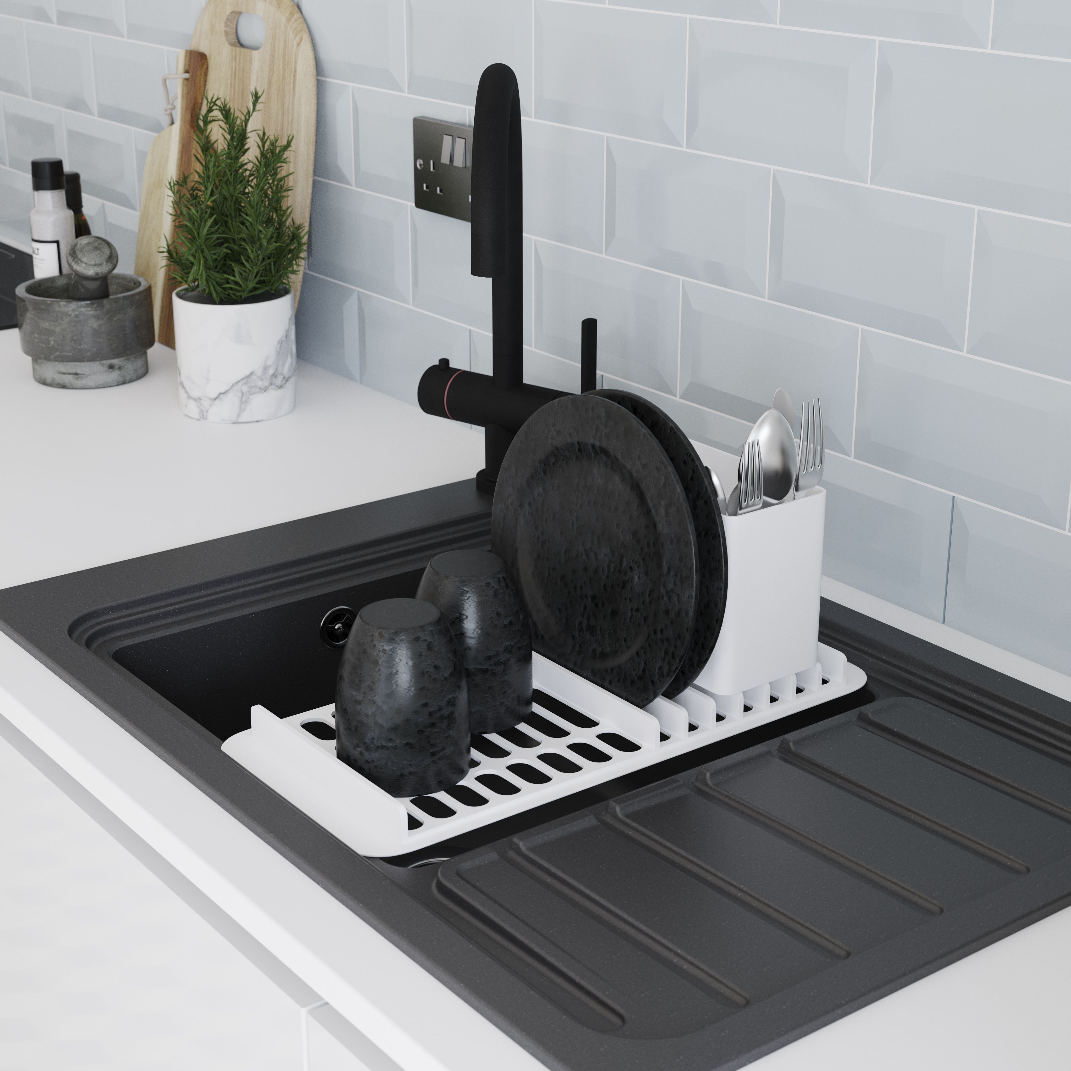 GoodHome Romesco Matt black Composite quartz 1 Bowl Sink & drainer 516mm x 773mm