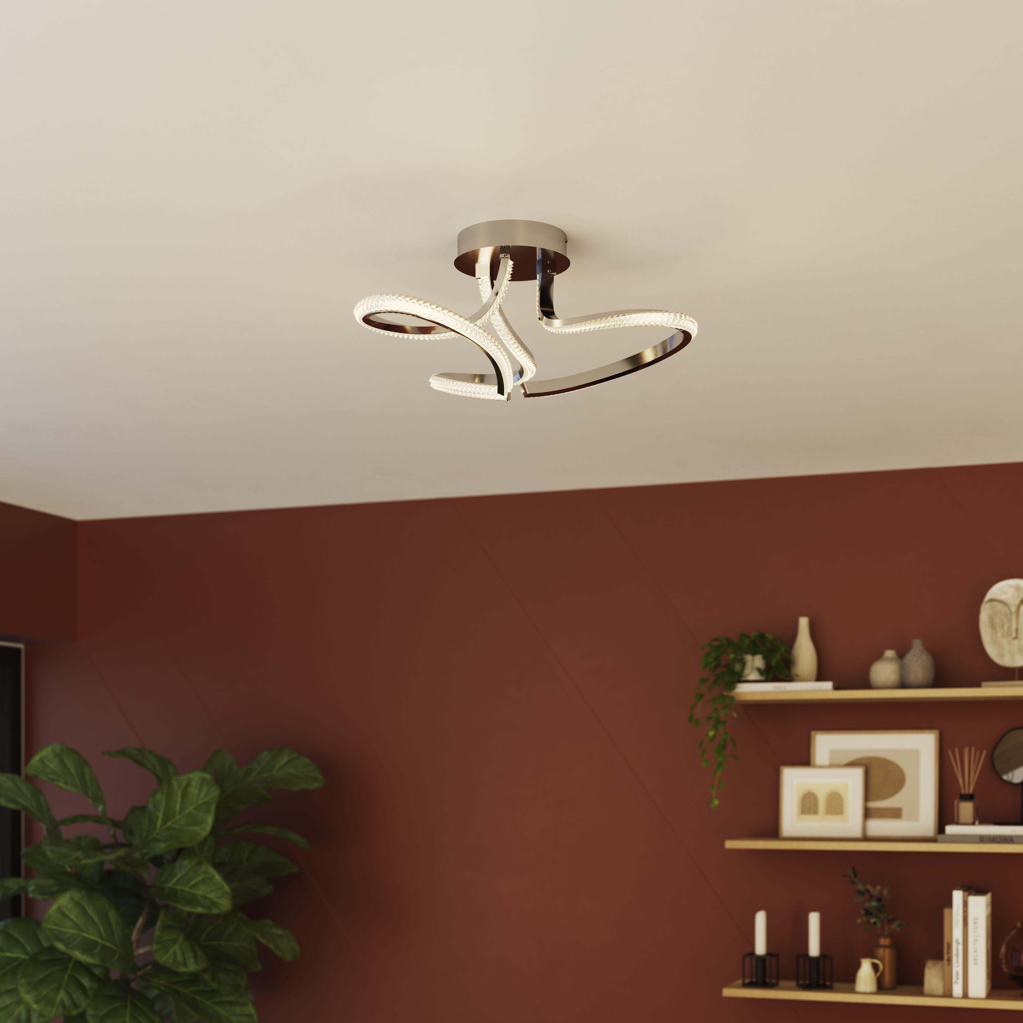 GoodHome Round Beaded Metal & plastic Chrome effect LED Ceiling light