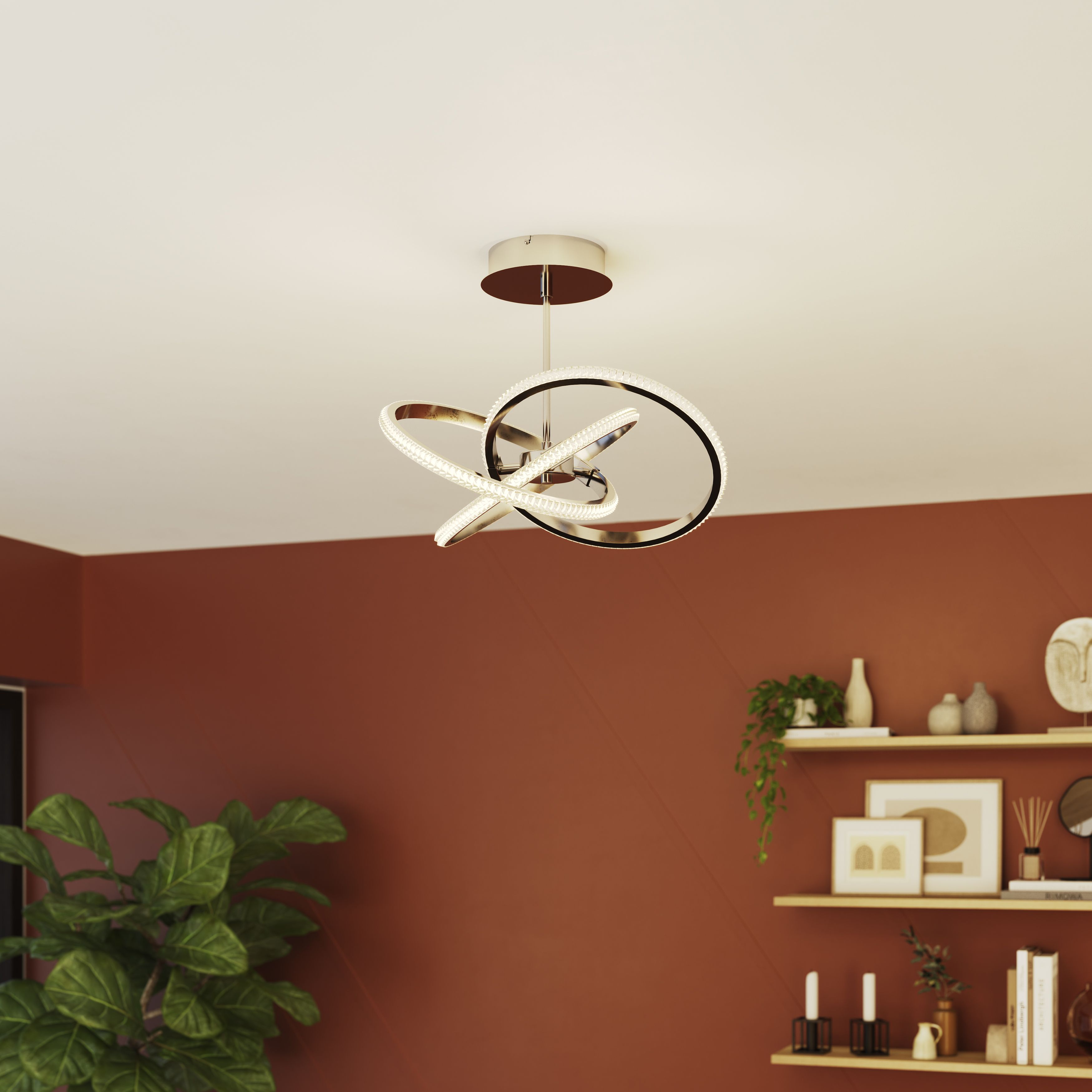 GoodHome Round Beaded Metal & plastic Chrome effect LED Entwined Ceiling light