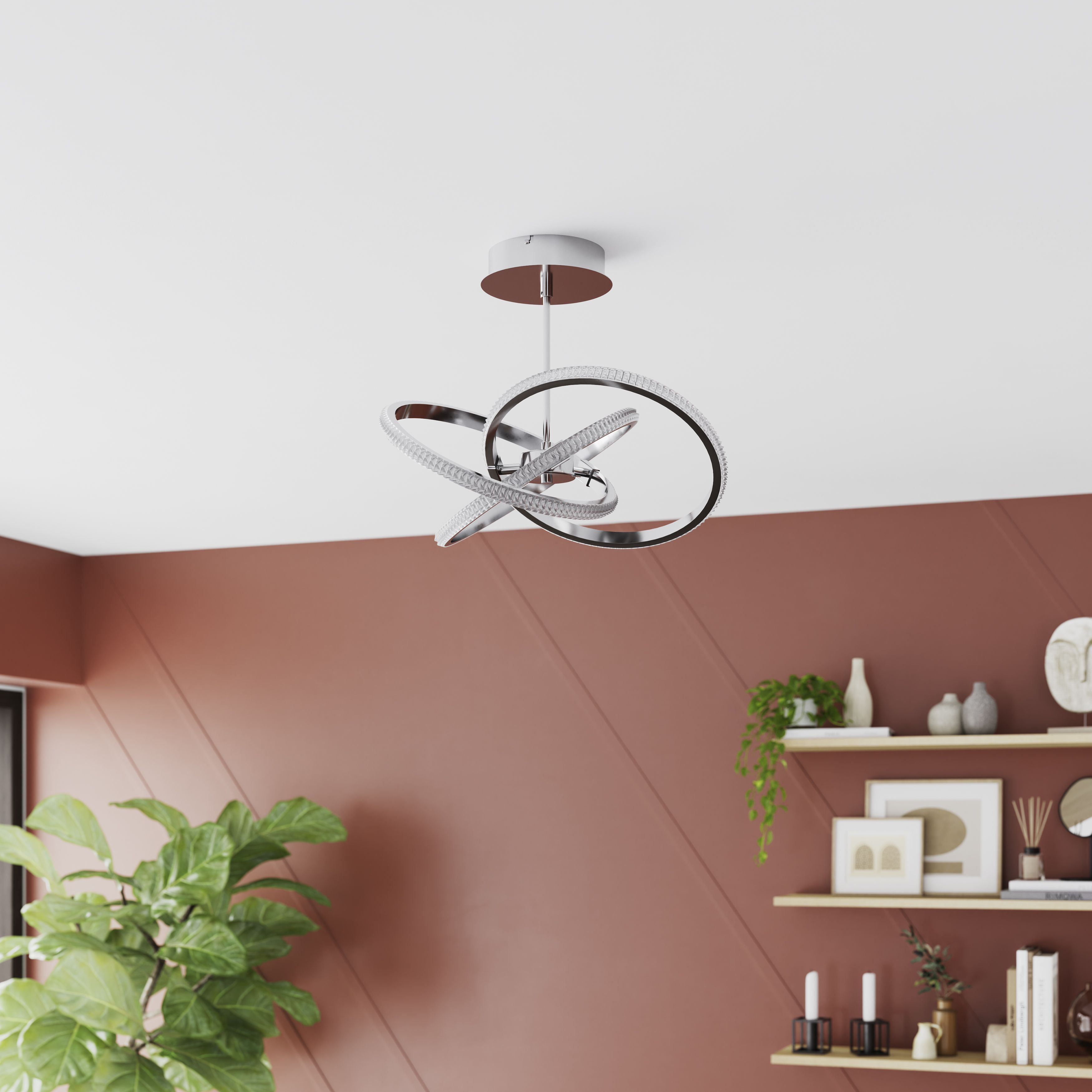 GoodHome Round Beaded Metal & plastic Chrome effect LED Entwined Ceiling light