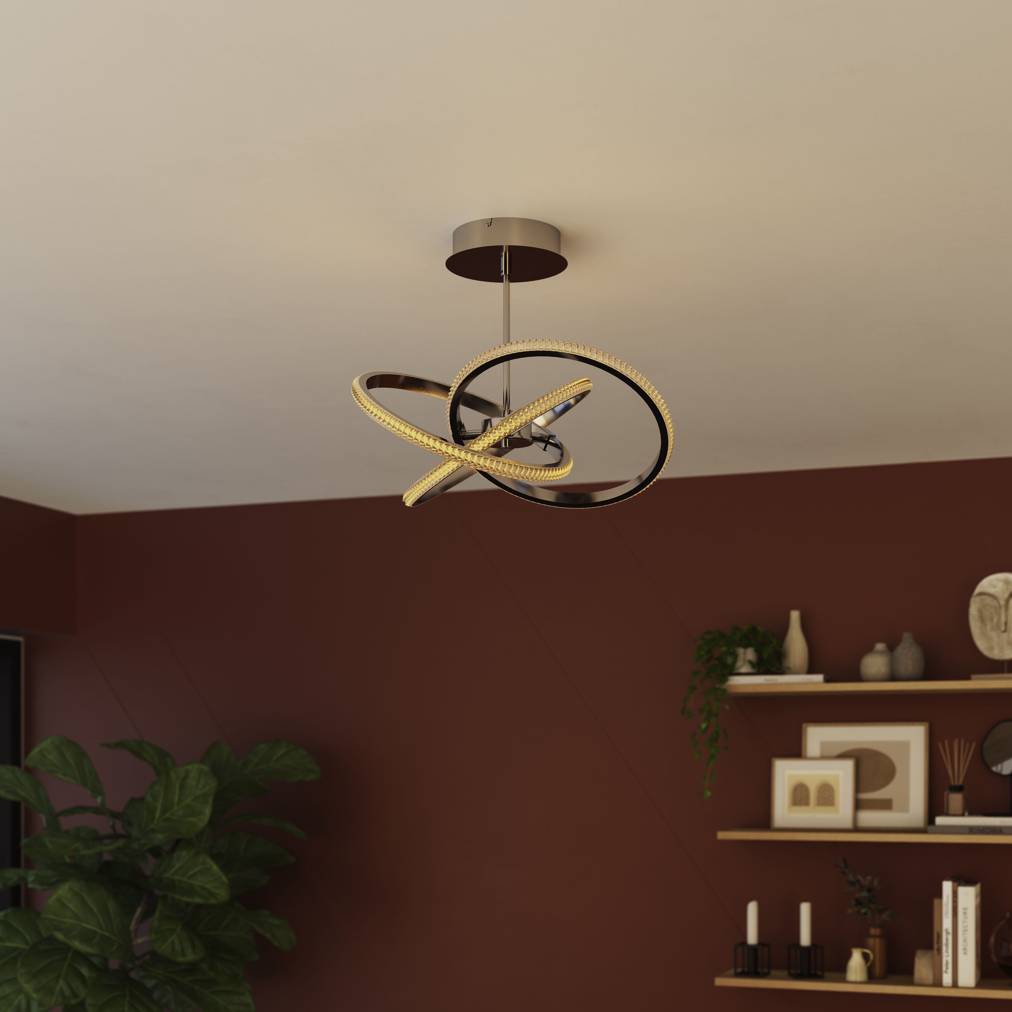 GoodHome Round Beaded Metal & plastic Chrome effect LED Entwined Ceiling light
