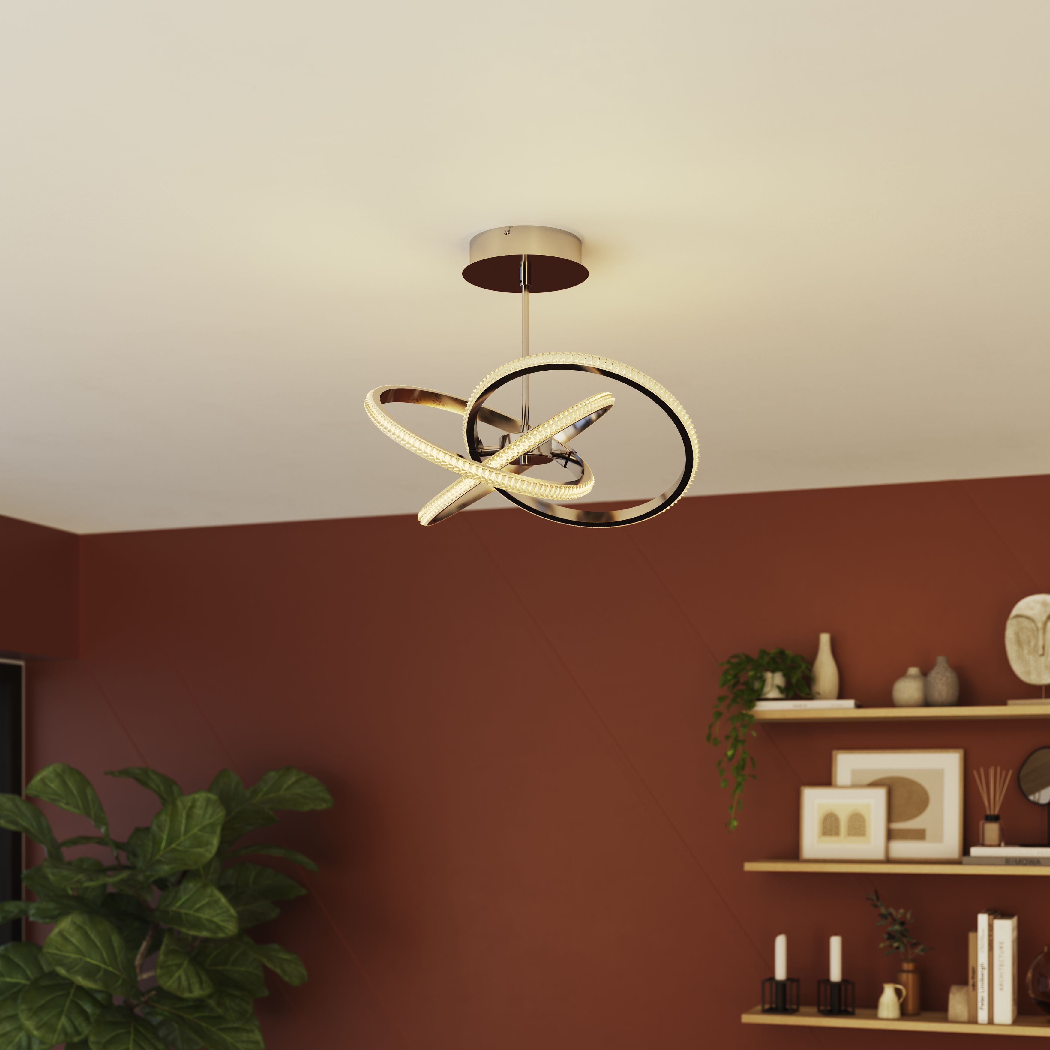GoodHome Round Beaded Metal & plastic Chrome effect LED Entwined Ceiling light